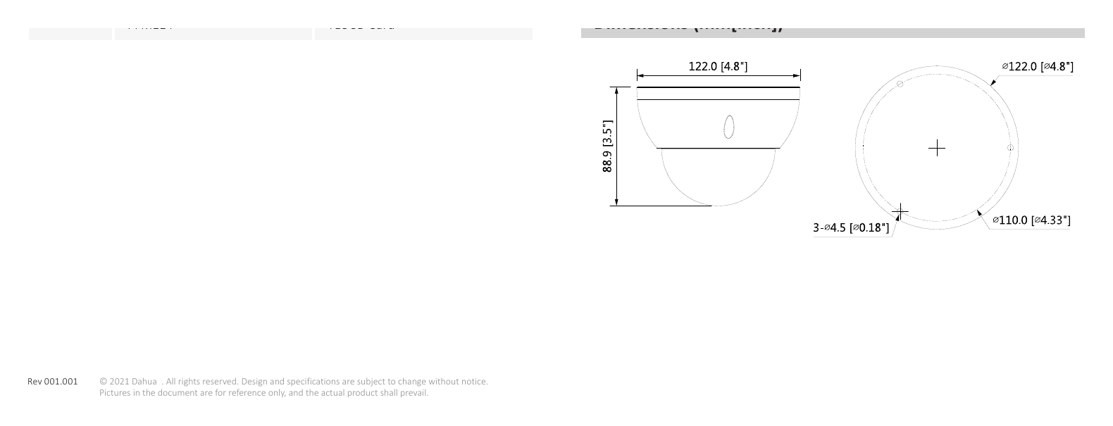 IPC-HDBW3241R-ZS 外形尺寸圖 Φ122 mm × 88.9 mm (Φ4.8" × 3.5")｜Unit: mm