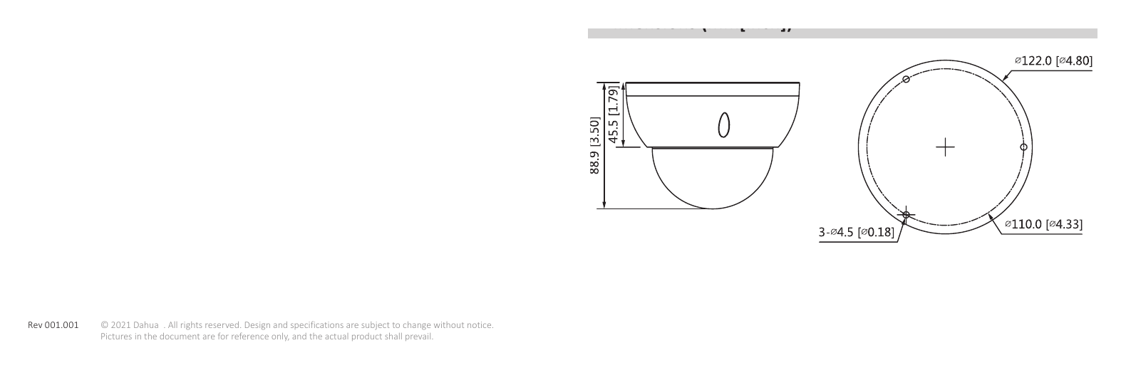 IPC-HDBW3441R-ZS 外形尺寸圖 Φ122 mm × 88.9 mm (Φ4.8" × 3.5")｜Unit: mm