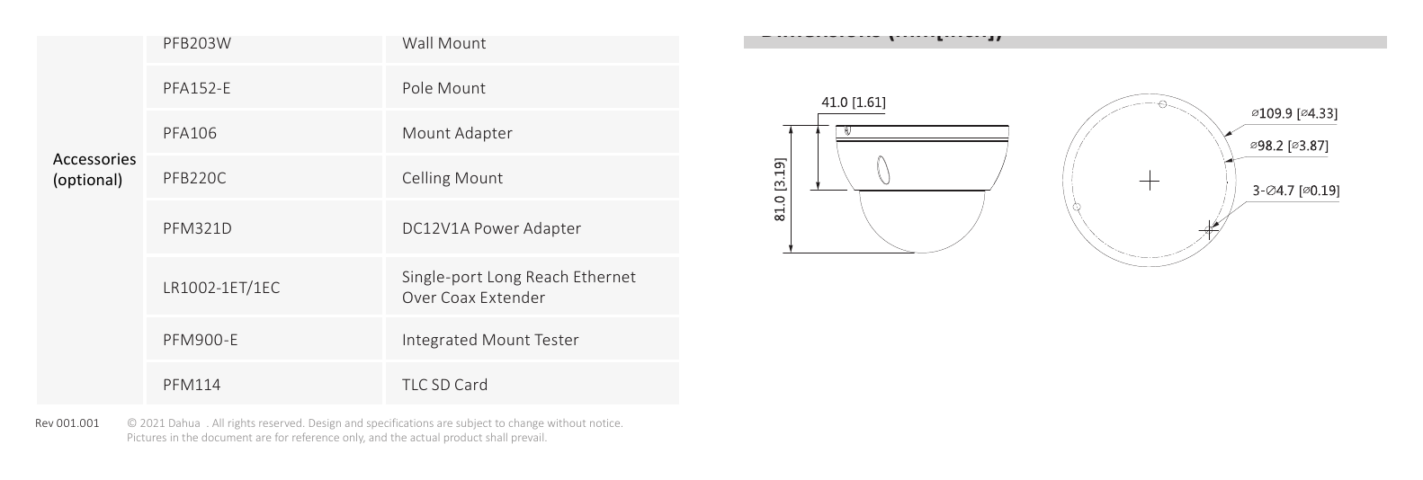 IPC-HDBW3541E-AS 外形尺寸圖 81 mm × Φ109.9 mm (3.2" × Φ4.3")｜Unit: mm