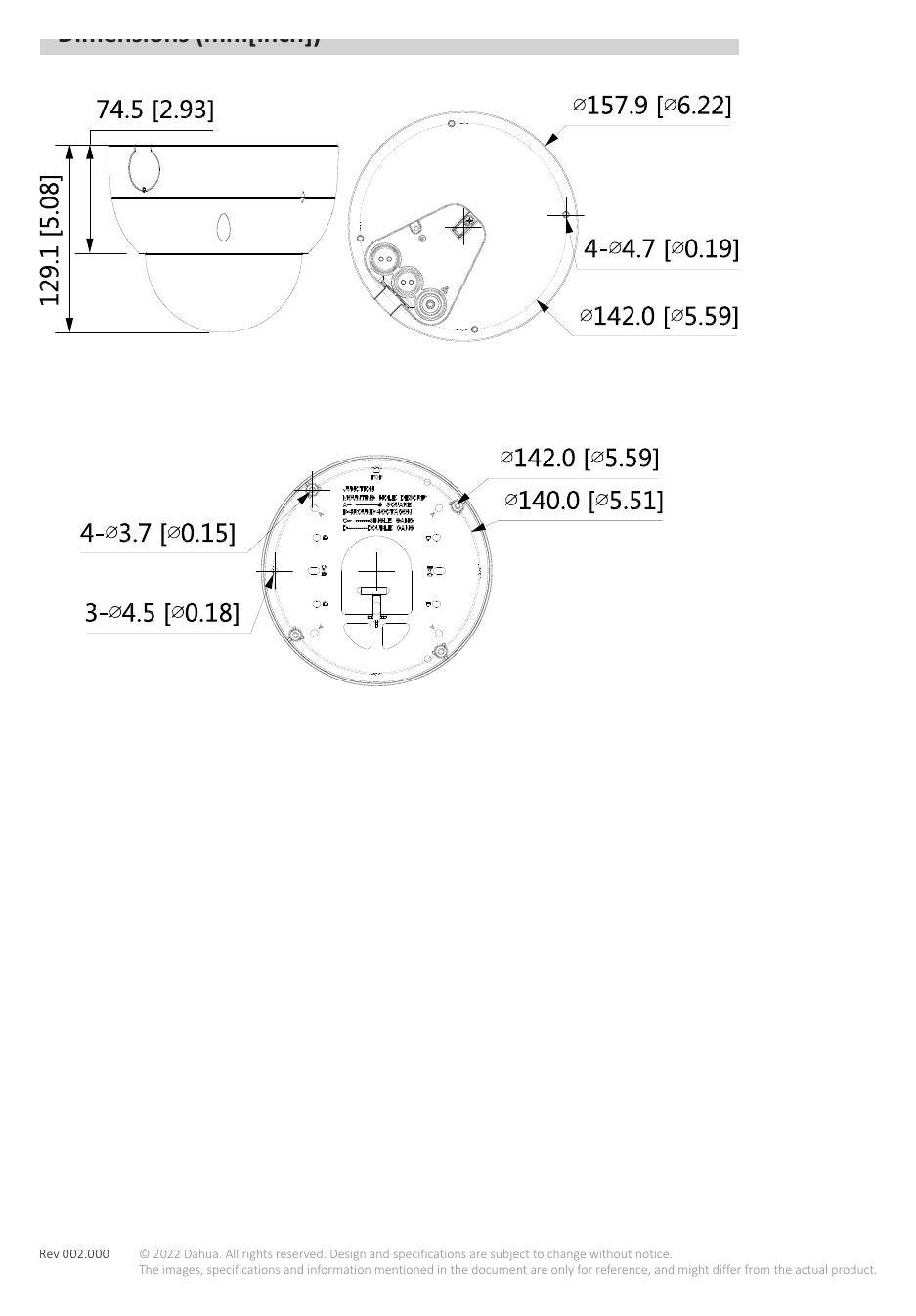 IPC-HDBW5242H-Z6E-MF 外形尺寸圖 129.1 mm × Φ157.9mm (5.1"× Φ6.2")｜Unit: mm