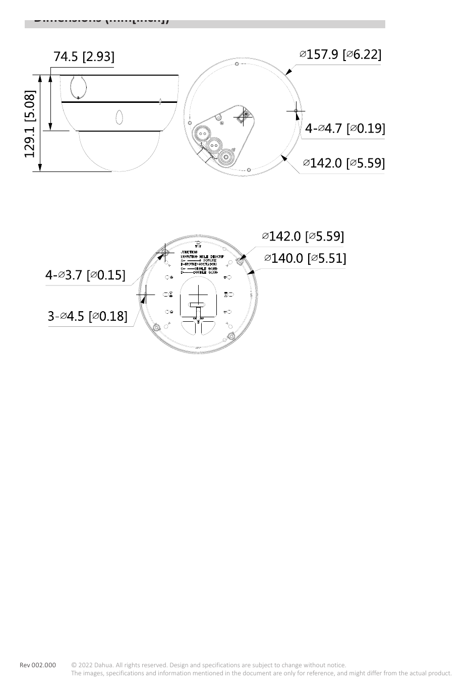 IPC-HDBW5242H-ZHE-MF 外形尺寸圖 129.1 mm × Φ157.9mm (5.1"× Φ6.2")｜Unit: mm