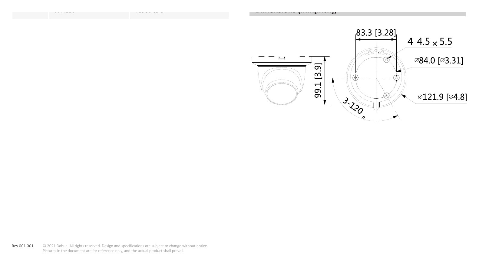 IPC-HDW3249TM-AS-NI 外形尺寸圖 99.1 mm × Φ121.9 mm (3.9" × Φ4.8")｜Unit: mm