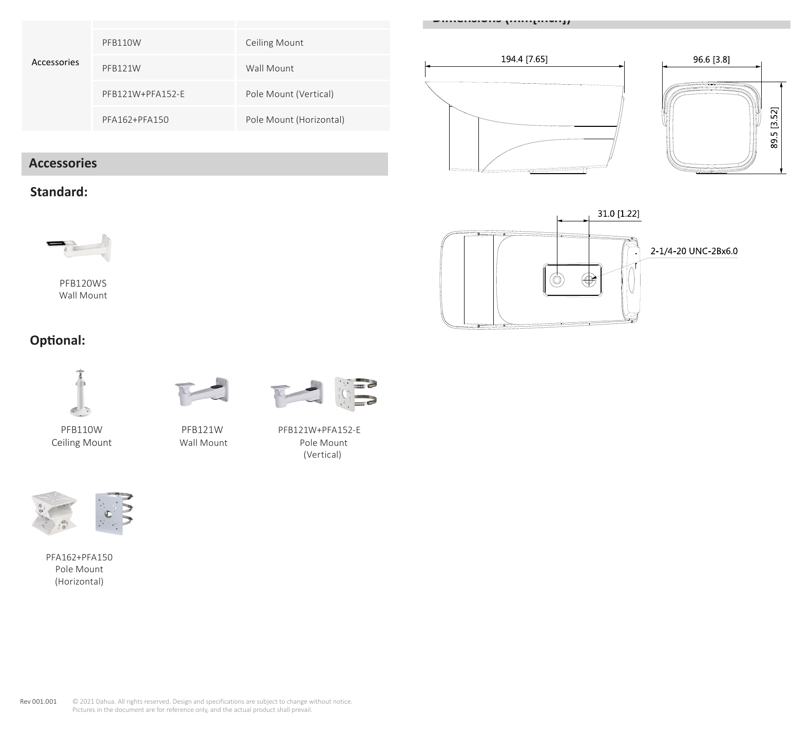 IPC-HFW1230M-A-I1-B-S5 外形尺寸圖 194 mm × 96 mm × 89 mm (7.6" × 3.8" × 3.5")｜Unit: mm