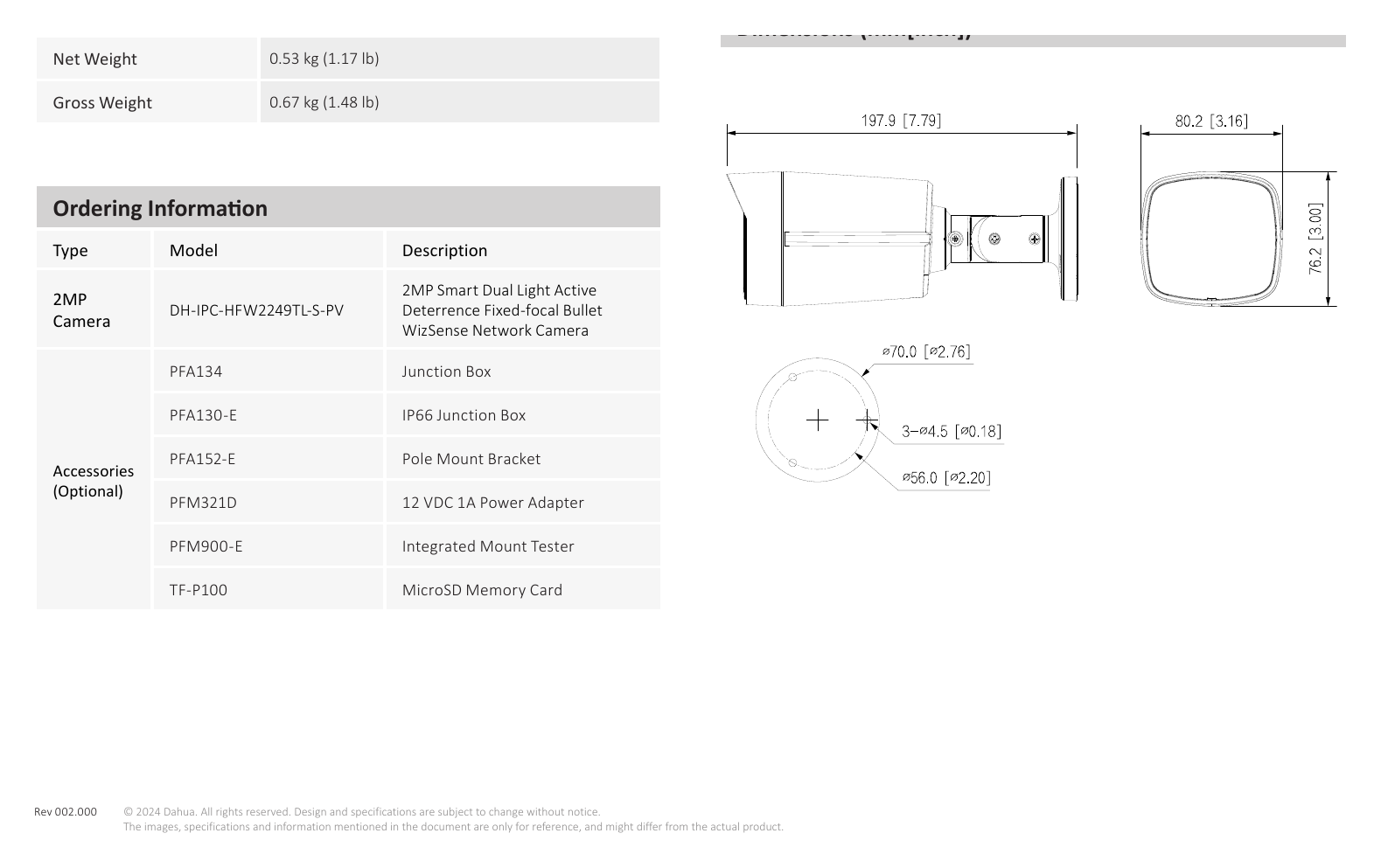 IPC-HFW2249TL-S-PV-S0 外形尺寸圖 詳見圖示｜Unit: mm