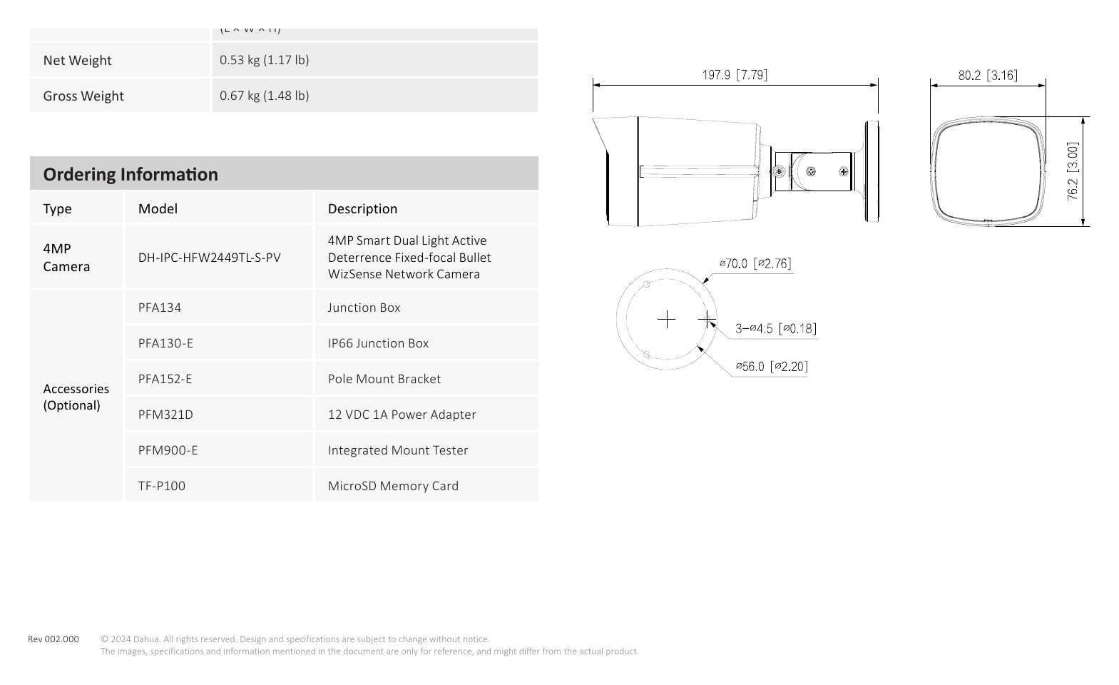 IPC-HFW2449TL-S-PV-S0 外形尺寸圖 詳見圖示｜Unit: mm