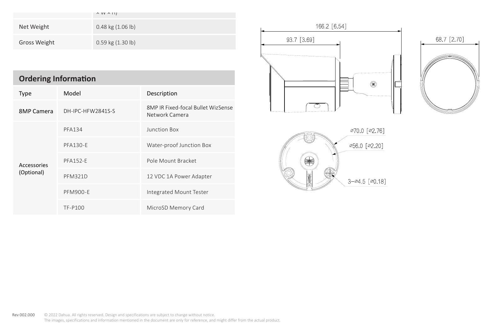 IPC-HFW2841S-S 外形尺寸圖 詳見圖示｜Unit: mm