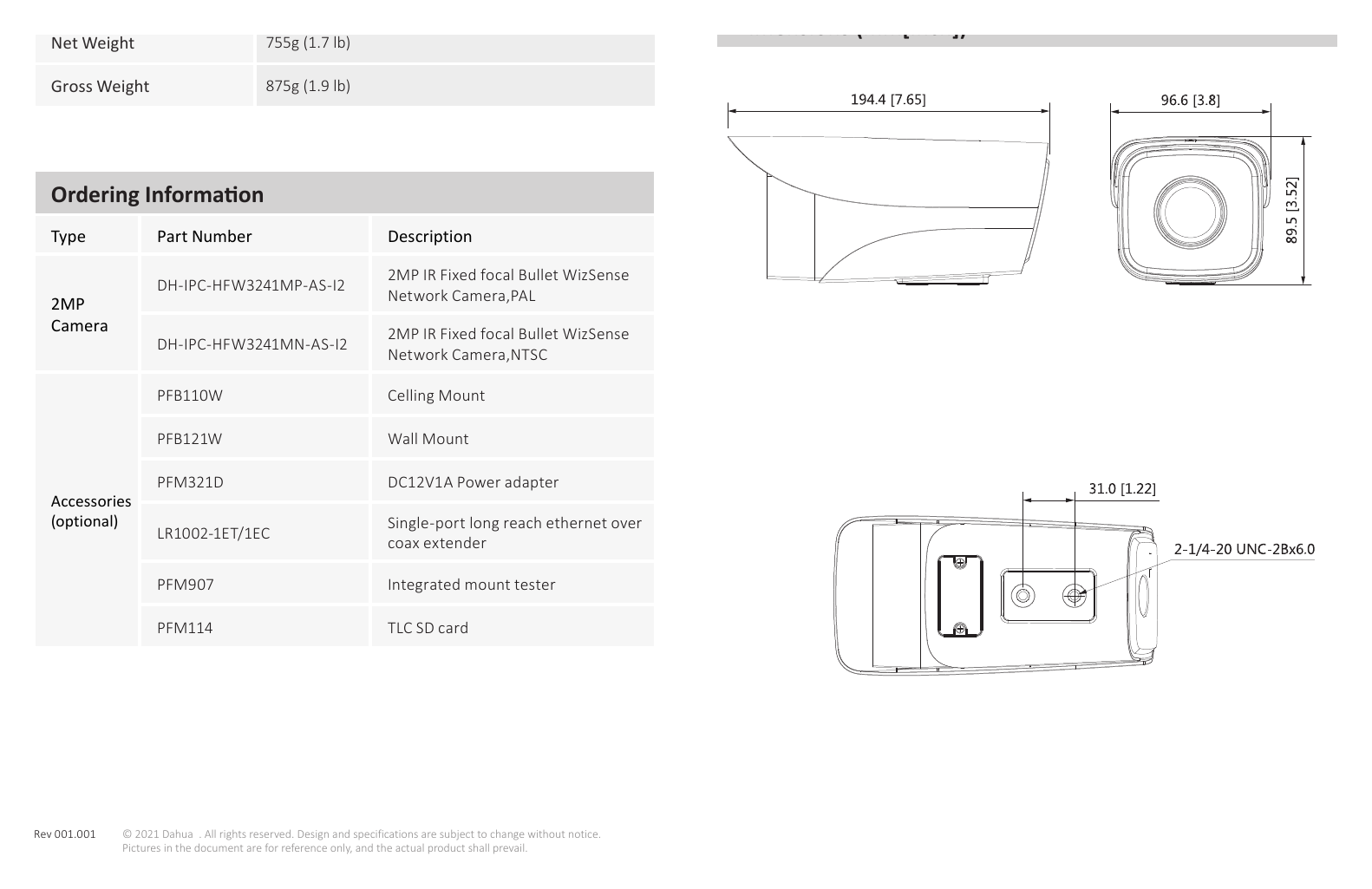 IPC-HFW3241M-AS-I2 外形尺寸圖 詳見圖示｜Unit: mm
