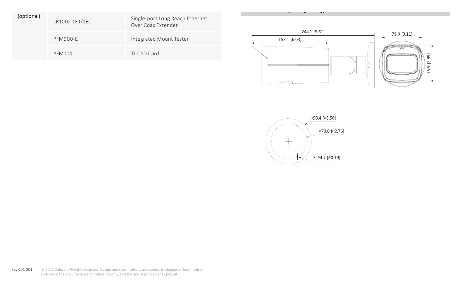 IPC-HFW3241T-ZS 外形尺寸圖 reach ethernet over Integrated Mount (9.6" × 3.1" × 3.0") (L × W × H) tester coax extender｜Unit: mm