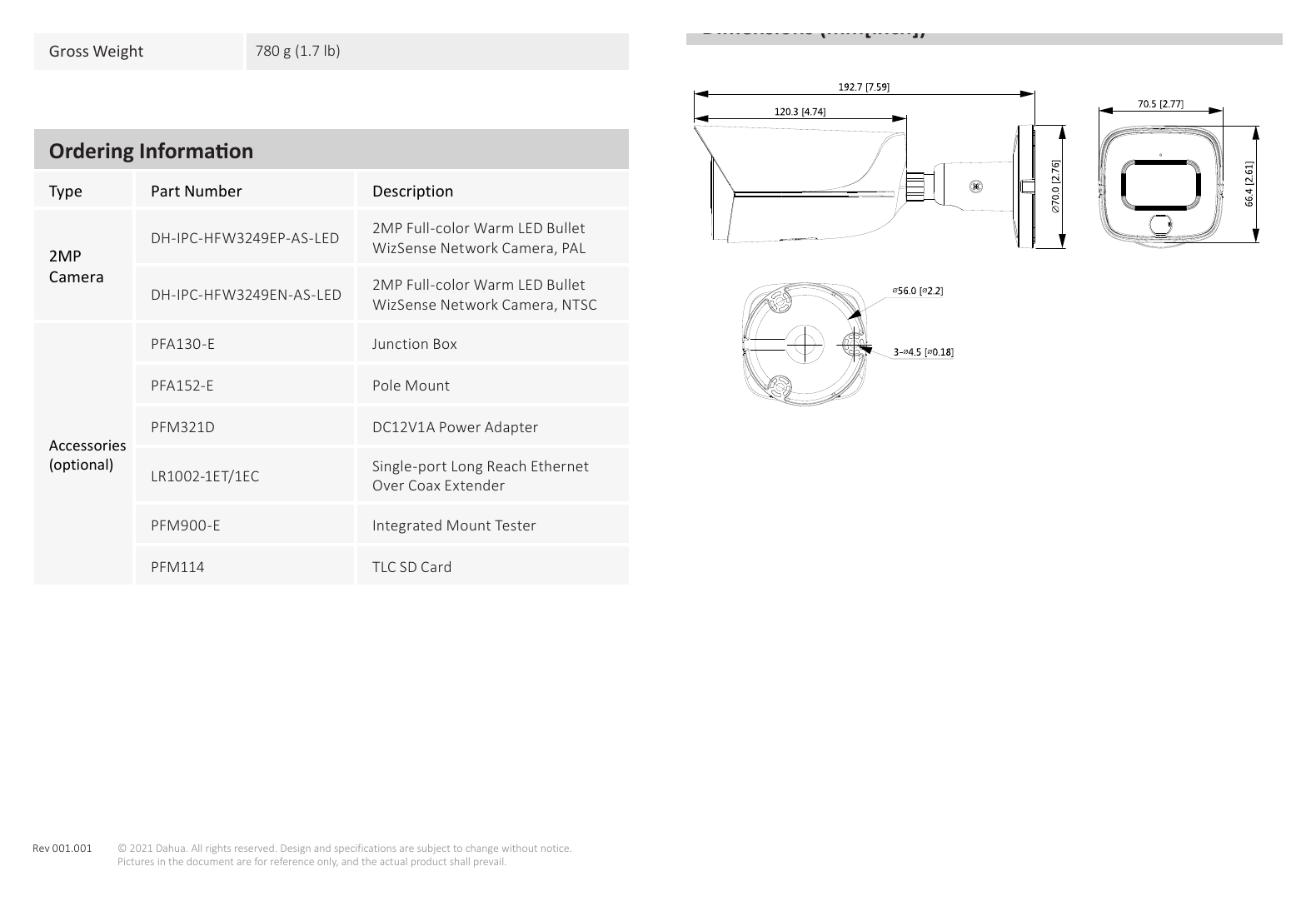 IPC-HFW3249E-AS-LED 外形尺寸圖 詳見圖示｜Unit: mm