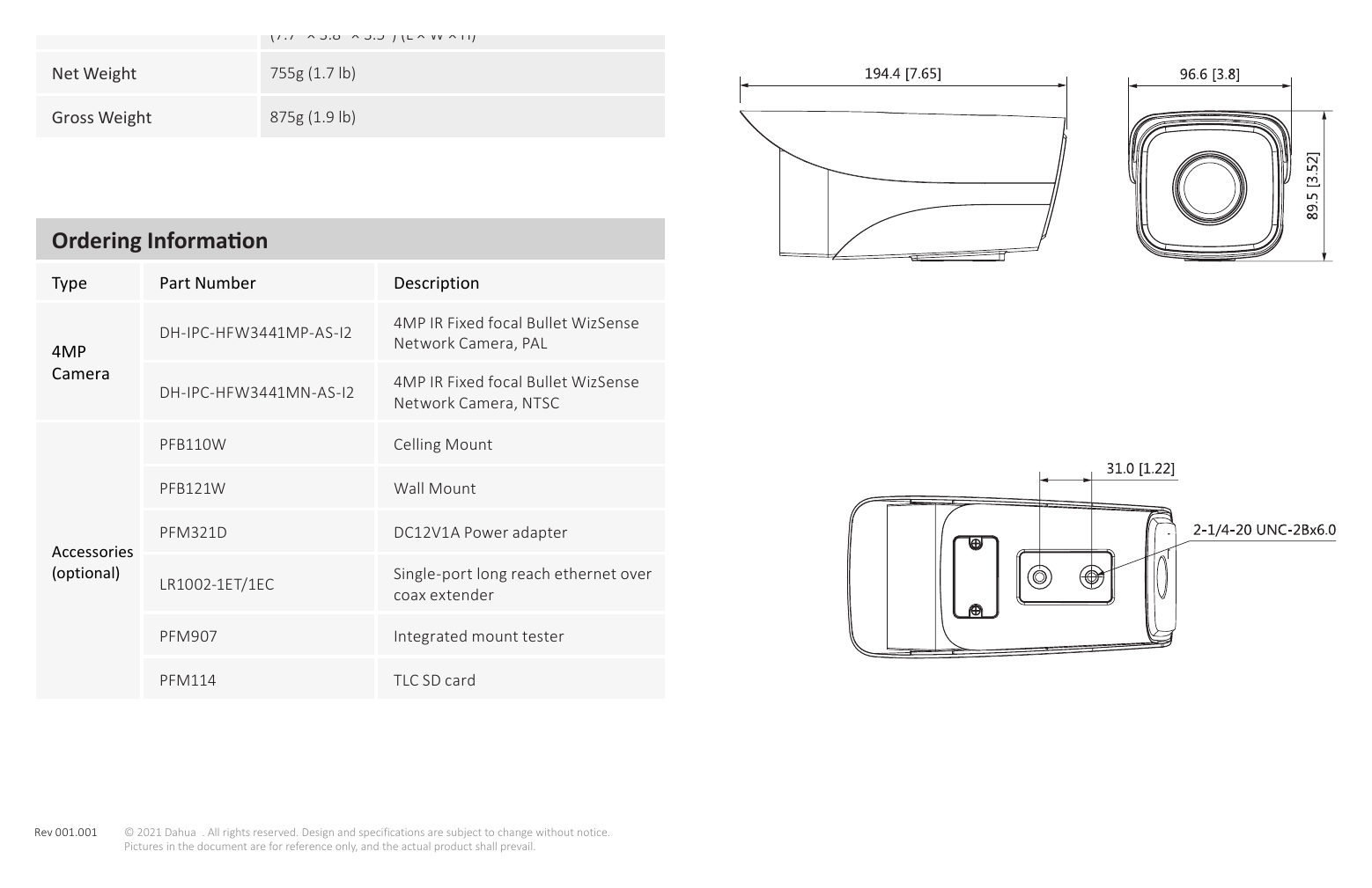 IPC-HFW3441M-AS-I2 外形尺寸圖 詳見圖示｜Unit: mm