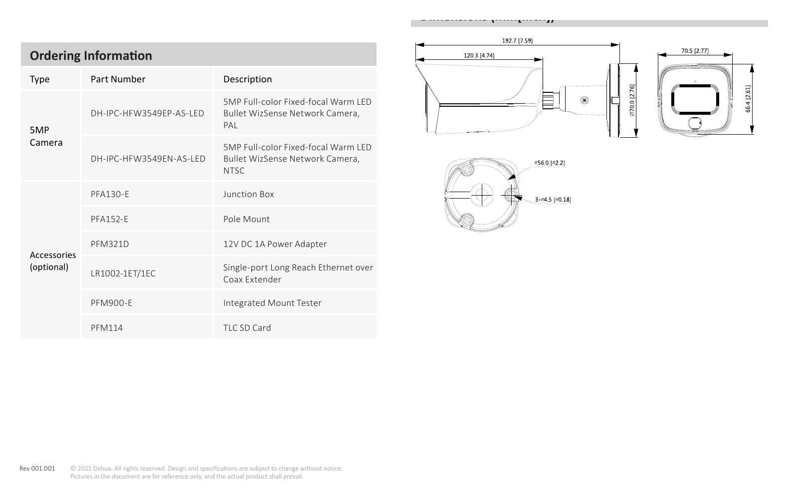 IPC-HFW3549E-AS-LED 外形尺寸圖 詳見圖示｜Unit: mm