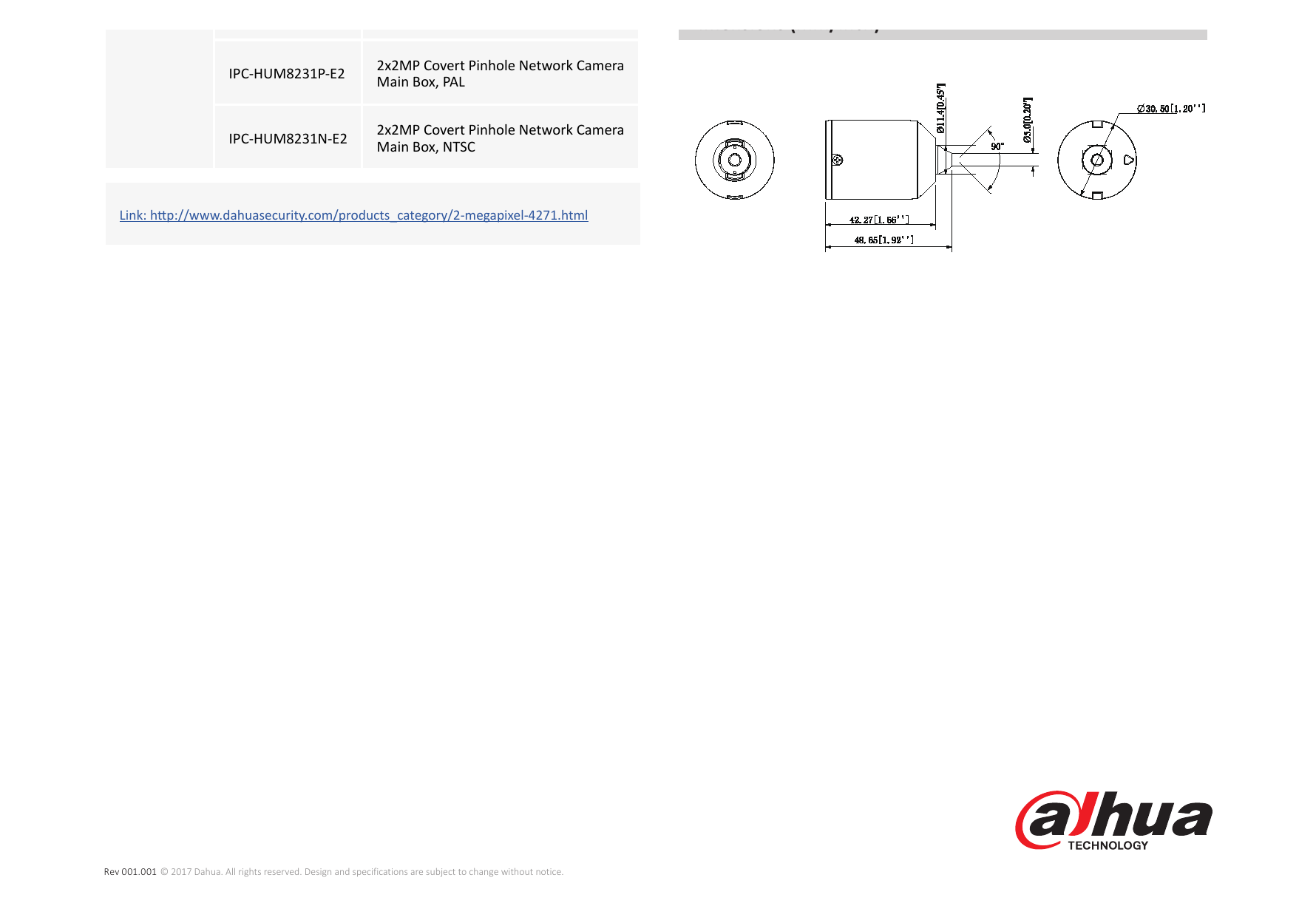 IPC-HUM8231-L1 外形尺寸圖 Φ30.5mm×48.65mm(Φ1.20”×1.91”)｜Unit: mm