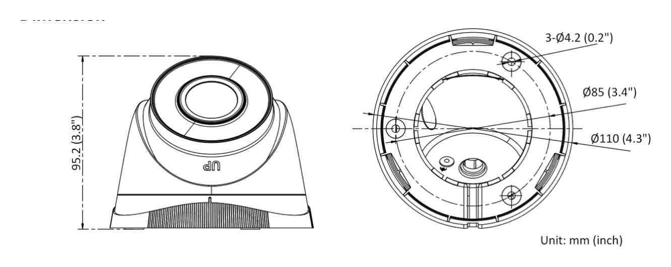 IPC-T220HA 外形尺寸圖 Ø 110 mm × 95.2 mm (Ø 4.3