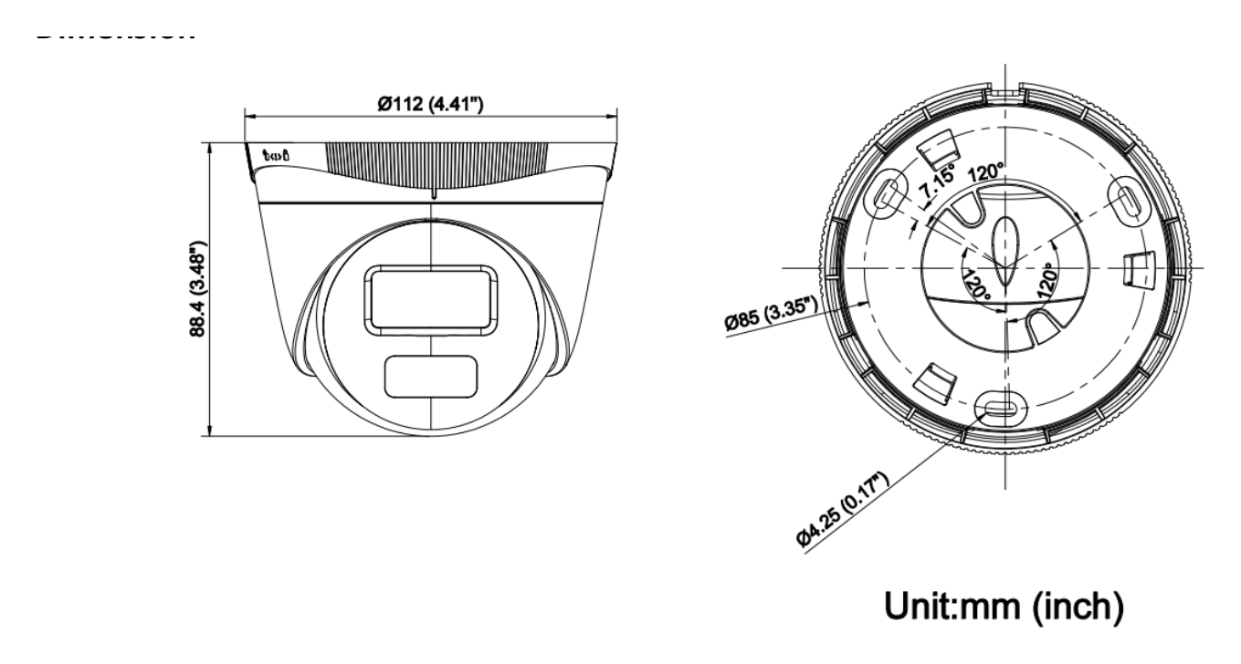 IPC-T221H-C 外形尺寸圖 Ø 112 mm × 88.4 mm (Ø 4.4