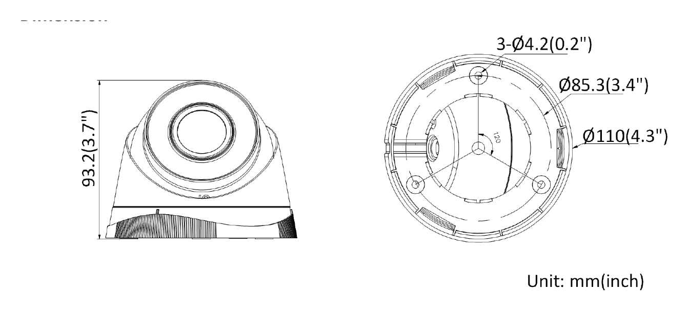 IPC-T221H 外形尺寸圖 Ø 110 mm × 93.2 mm (Ø 4.3