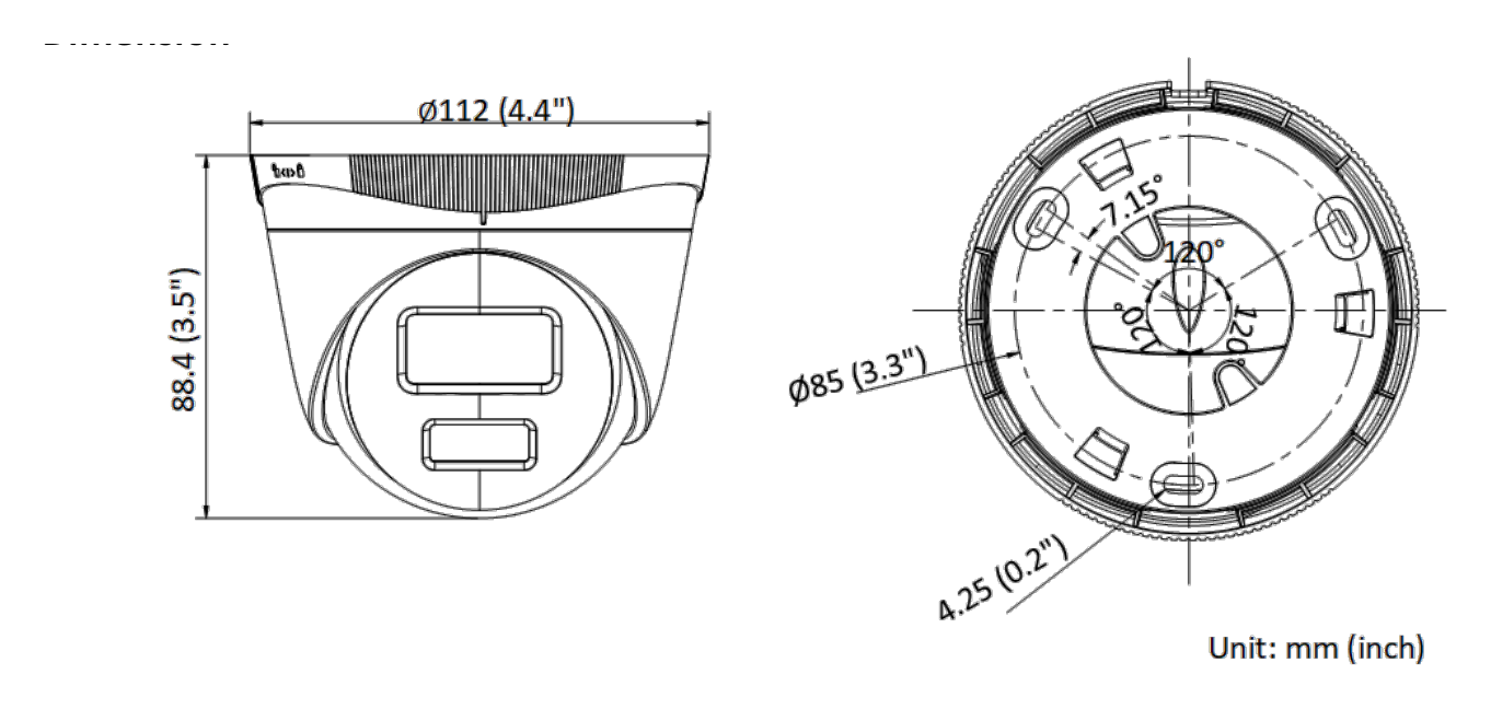IPC-T229HA 外形尺寸圖 Ø 112 mm × 88.4 mm (Ø 4.4