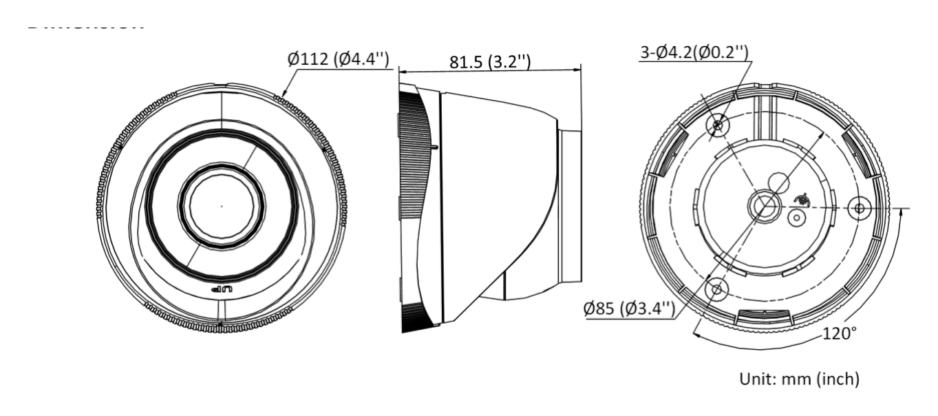 IPC-T240H 外形尺寸圖 Ø 112 mm × 81.5 mm (Ø 4.41