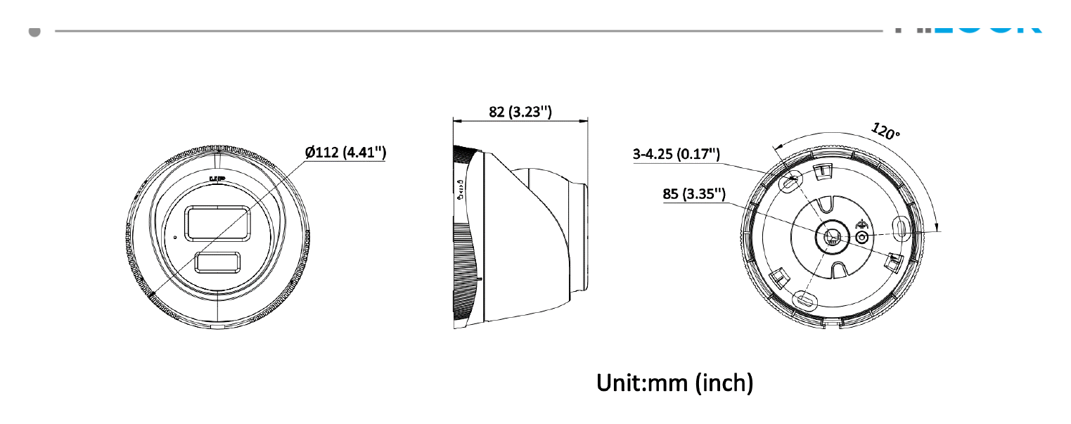 IPC-T280HA-LU 外形尺寸圖 Ø 112 mm × 82 mm (Ø 4.41