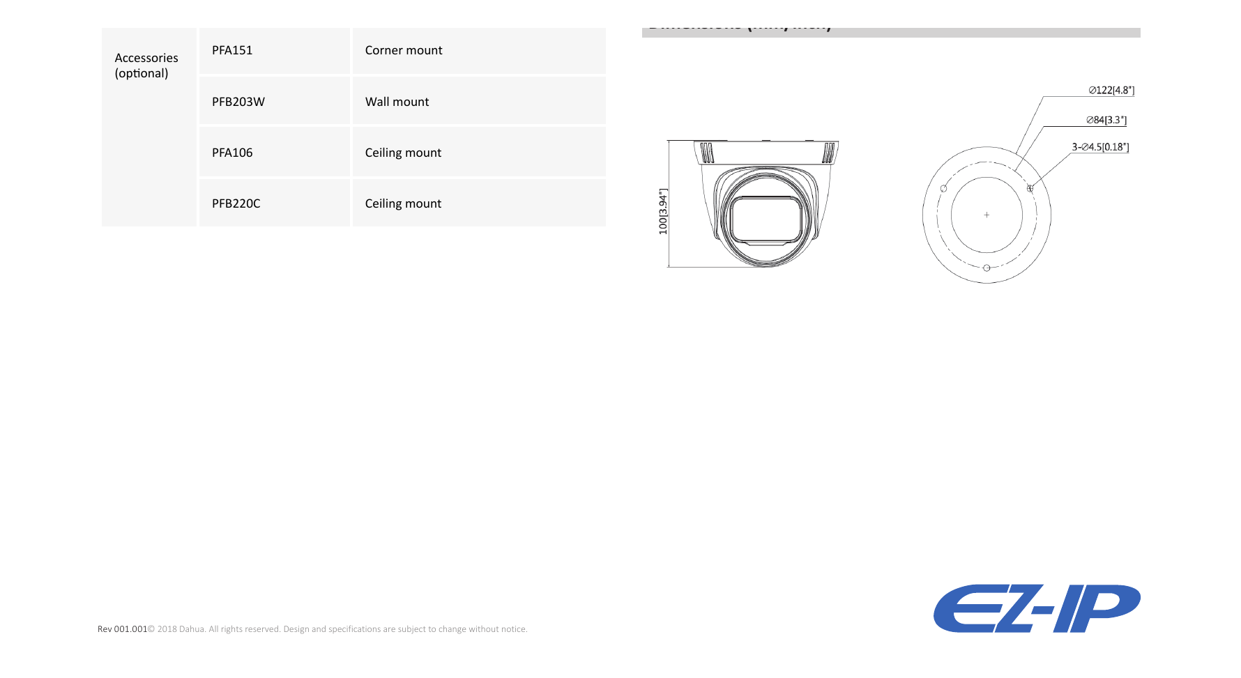 IPC-T2B40-ZS 外形尺寸圖 Φ122mm×100mm(4.8''x3.94'')｜Unit: mm