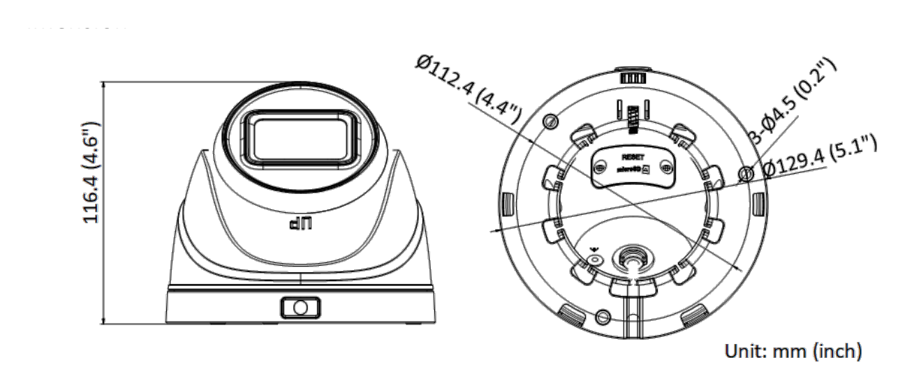 IPC-T620HA-Z 外形尺寸圖 Ø 129.4 mm × 116.4 mm (Ø 5.1