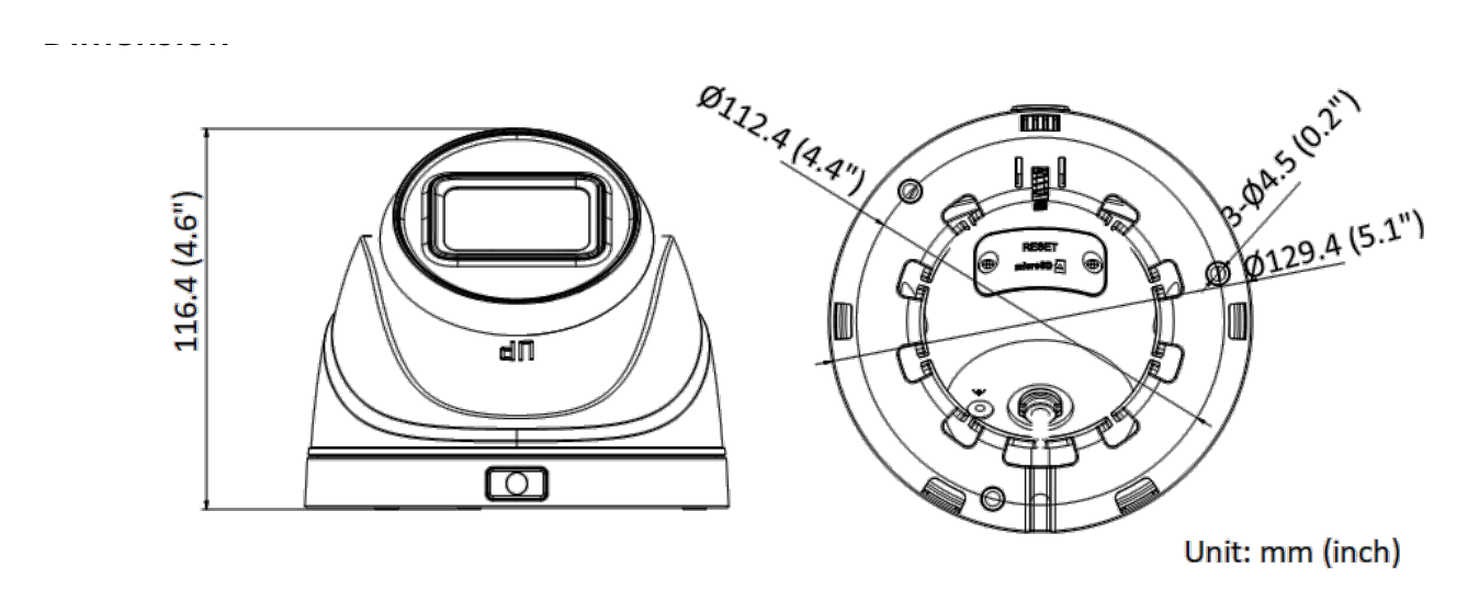 IPC-T640HA-Z 外形尺寸圖 Ø 129.4 mm × 116.4 mm (Ø 5.1