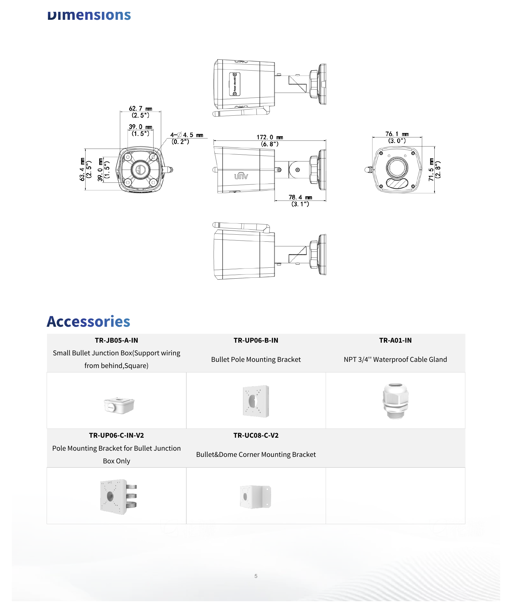 IPC2122LB-AF28WK-G 外形尺寸圖 172 mm × 76 mm × 72 mm (6.8" × 3" × 2.8") (L × W × H)｜重量 0.25 kg (0.55 lb.)｜Unit: mm