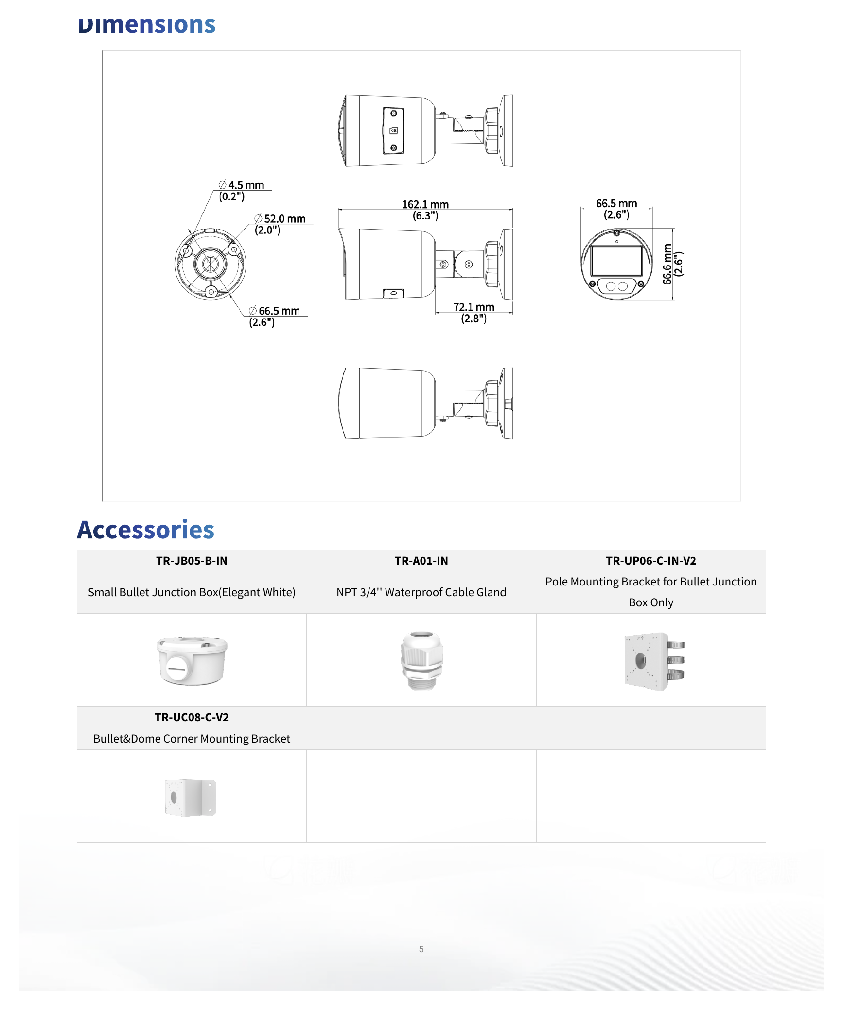 IPC2124LB-AF28K-DL2 外形尺寸圖 162.1 mm × 66.5 mm × 66.6 mm (6.3" × 2.6" × 2.6") (L × W × H)｜重量 0.21 kg (0.46 lb.)｜Unit: mm