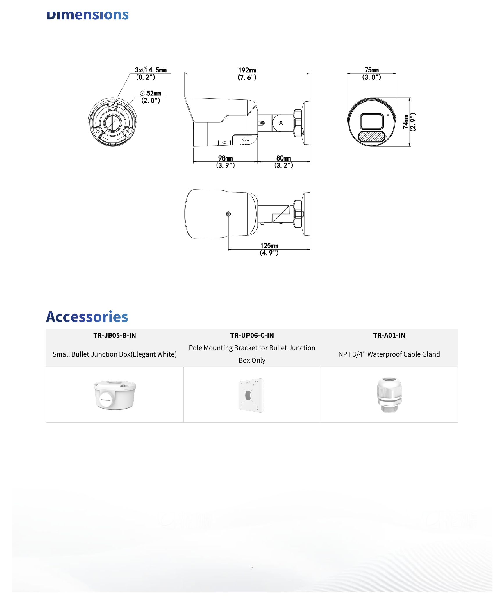 IPC2124LE-ADF28KMC-WL 外形尺寸圖 191 mm × 75 mm × 74 mm (7.5" × 2.9" × 2.9") (L × W × H)｜重量 0.41 kg (0.90 lb.)｜Unit: mm