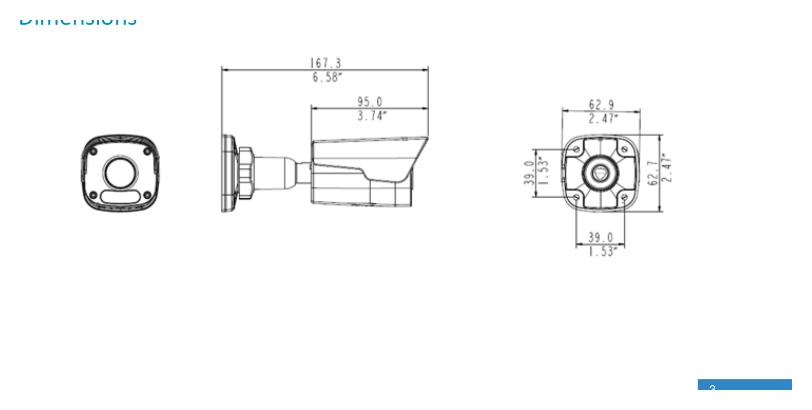 IPC2124LR3-PF40M-D 外形尺寸圖 167.3 × 62.9 × 62.7mm｜Unit: mm