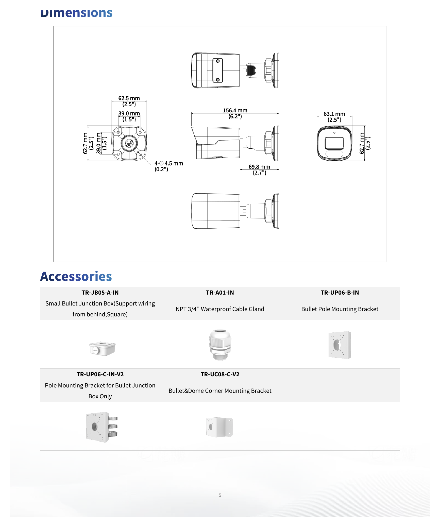 IPC2124SB-ADF28KM-DL-I1 外形尺寸圖 156.4 mm × 63.1 mm × 62.7 mm (6.2" × 2.5" × 2.5") (L × W × H)｜重量 0.42 kg (0.93 lb.)｜Unit: mm