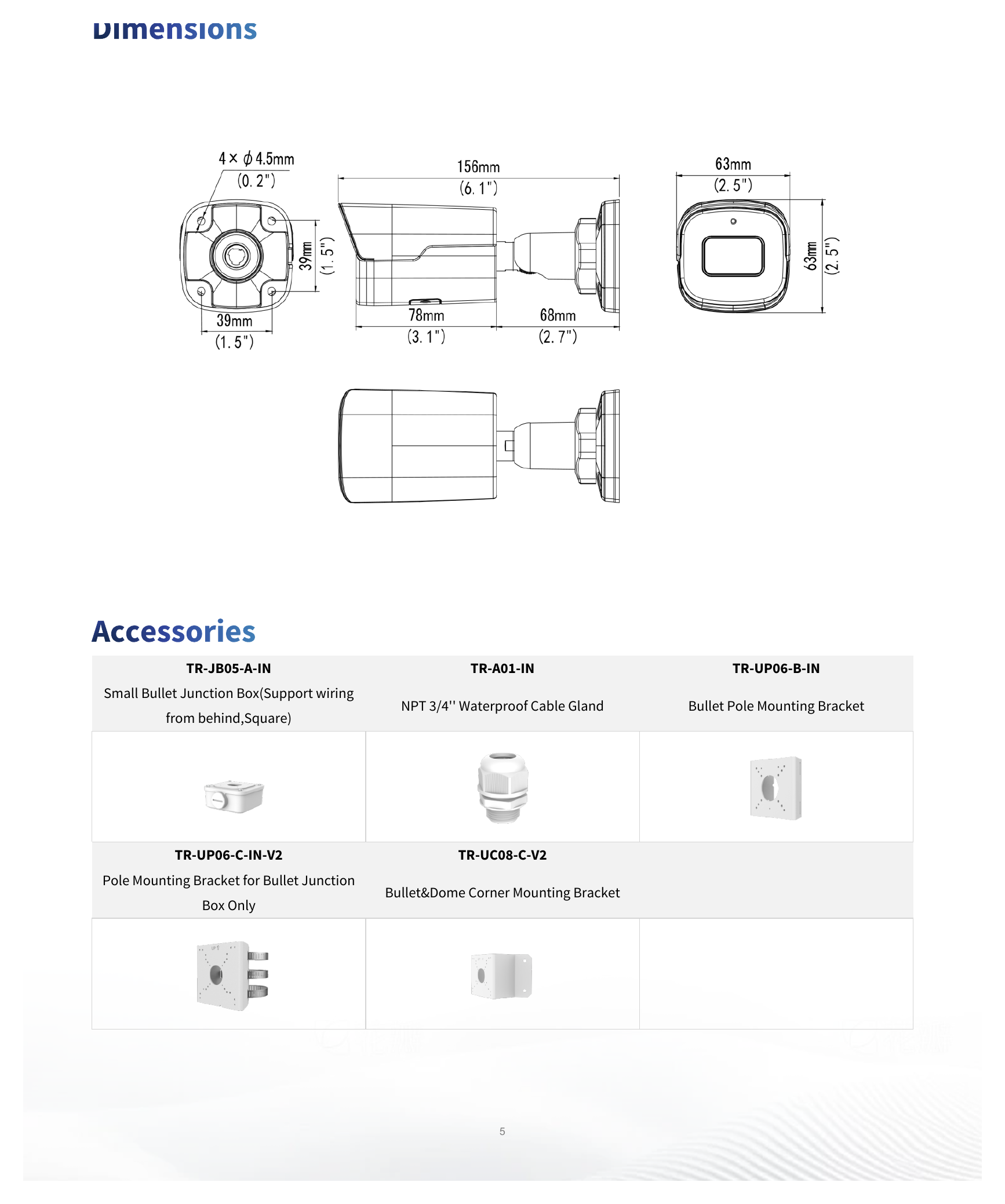 IPC2125SB-ADF28KM-I0 外形尺寸圖 156 mm × 63 mm × 63 mm (6.1" × 2.5" × 2.5") (L × W × H)｜重量 0.42 kg (0.93 lb.)｜Unit: mm