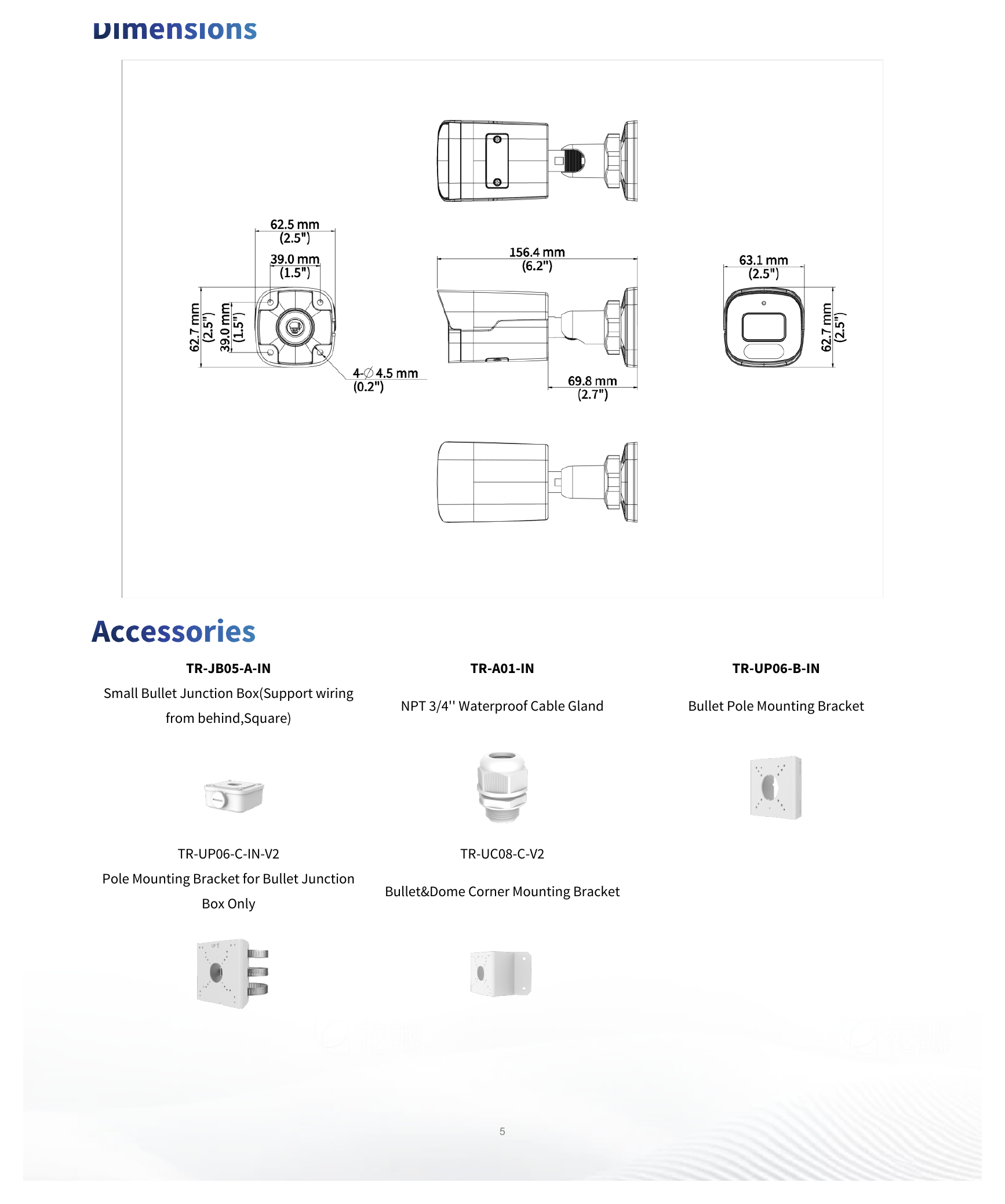 IPC2126SB-ADF28KM-DL-I1 外形尺寸圖 156.4 mm × 63.1 mm × 62.7 mm (6.2" × 2.5" × 2.5") (L × W × H)｜重量 0.42 kg (0.93 lb.)｜Unit: mm