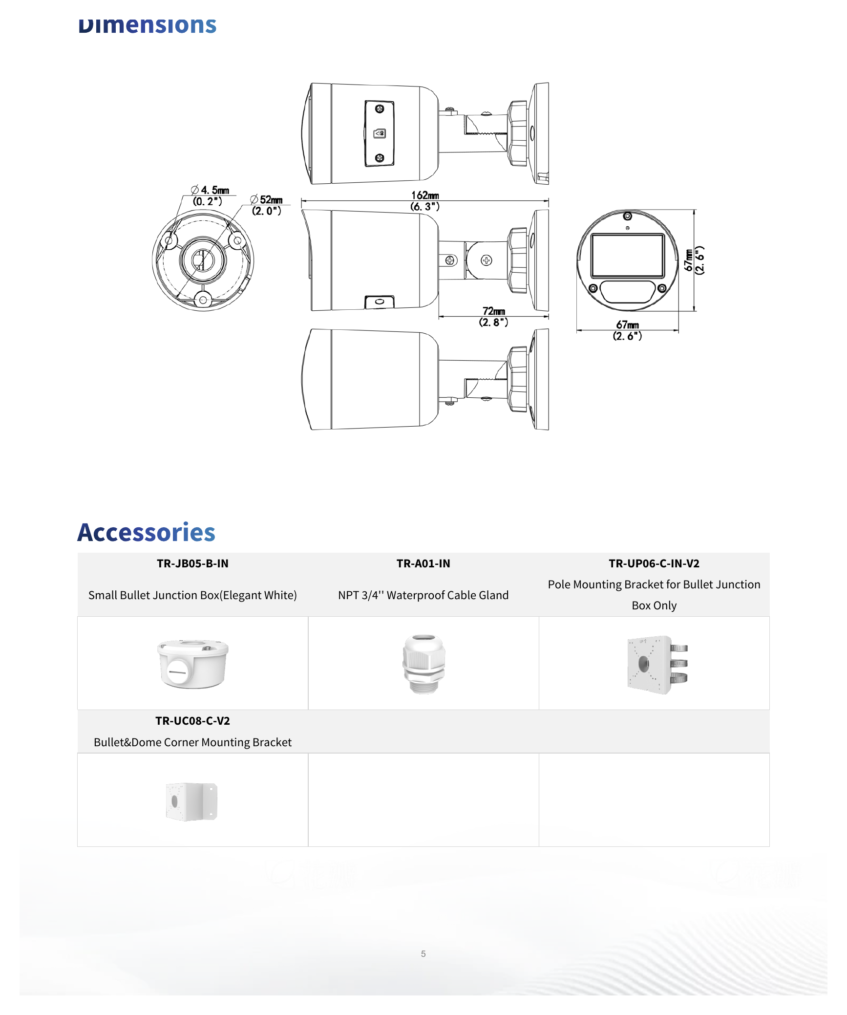 IPC2128LB-ADF28K-DL 外形尺寸圖 162 mm × 67 mm × 67 mm (6.4" × 2.6" × 2.6") (L × W × H)｜重量 0.25 kg (0.55 lb.)｜Unit: mm