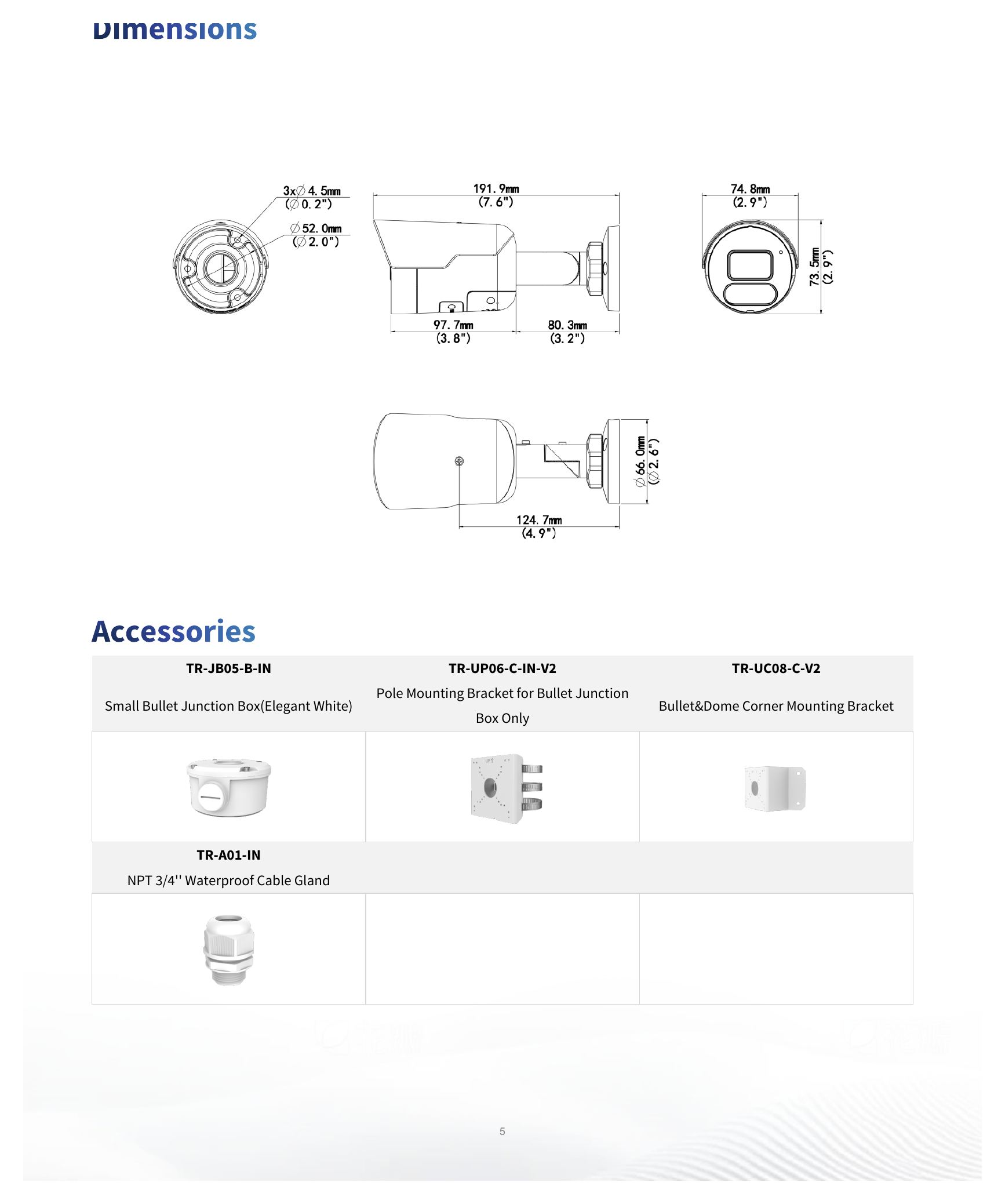 IPC2128LE-ADF28KMC-DL 外形尺寸圖 192 mm × 75 mm × 74 mm (7.6" × 2.9" × 2.9") (L × W × H)｜重量 0.40 kg (0.88 lb.)｜Unit: mm
