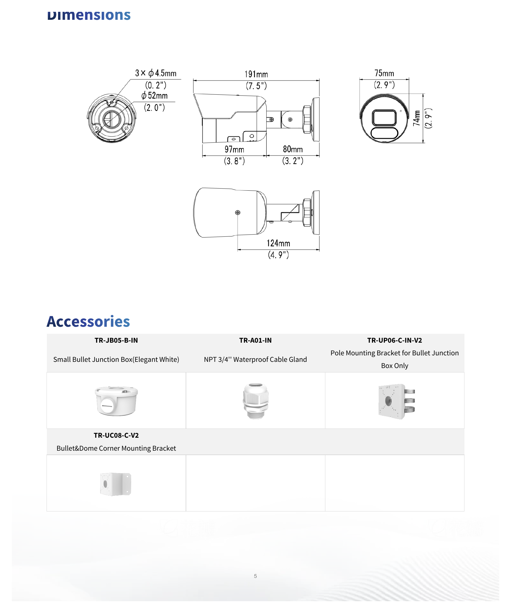 IPC2128SB-ADF28KMC-I0 外形尺寸圖 191 mm × 75 mm × 74 mm (7.5" × 2.9" × 2.9") (L × W × H)｜重量 0.41 kg (0.90 lb.)｜Unit: mm