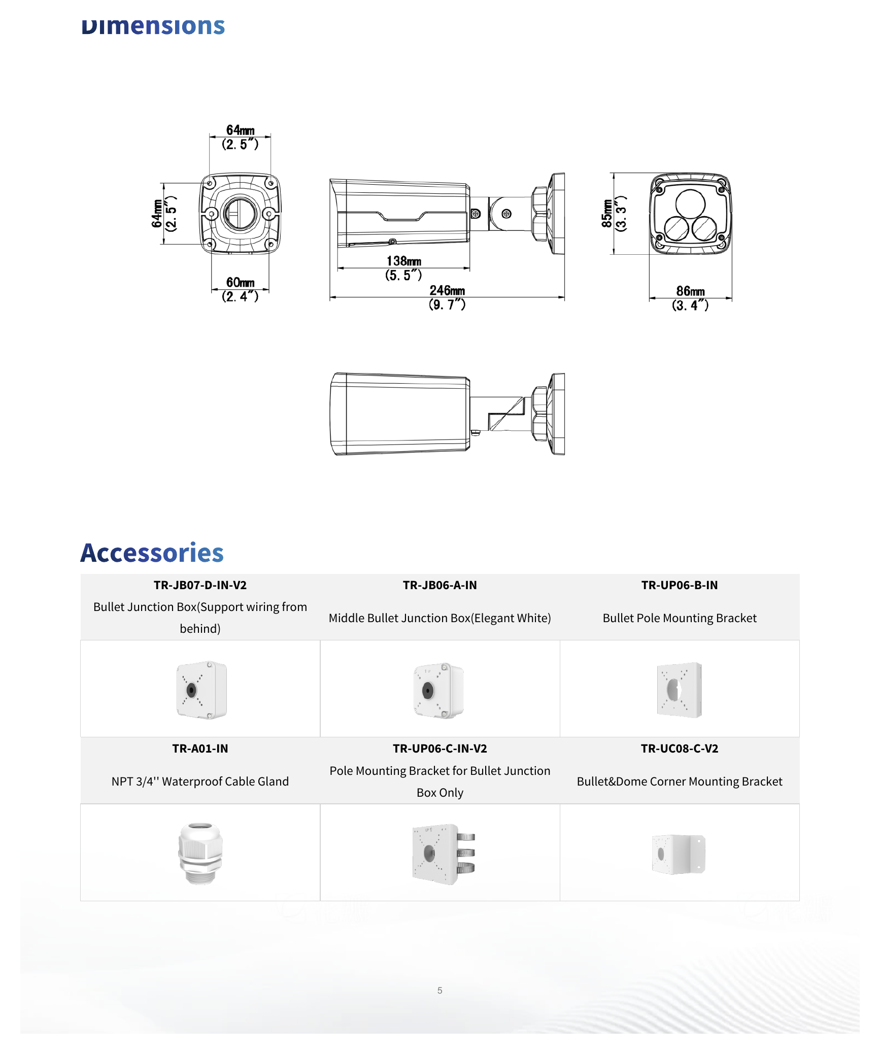 IPC2225SE-DF40K-WL-I0 外形尺寸圖 246 mm × 86 mm × 85 mm (9.7" × 3.4" × 3.3" ) (L × W × H)｜重量 0.92 kg (2.02 lb.)｜Unit: mm