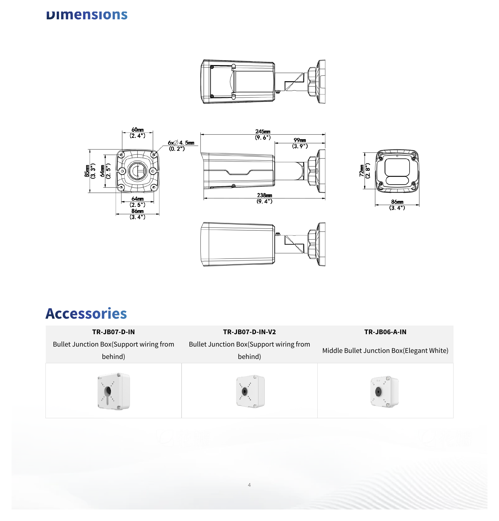 IPC2228SB-ADF40KM-I1 外形尺寸圖 245 mm × 87 mm × 86 mm (9.6" × 3.4" × 3.4") (L × W × H)｜重量 0.82 kg (1.81 lb.)｜Unit: mm