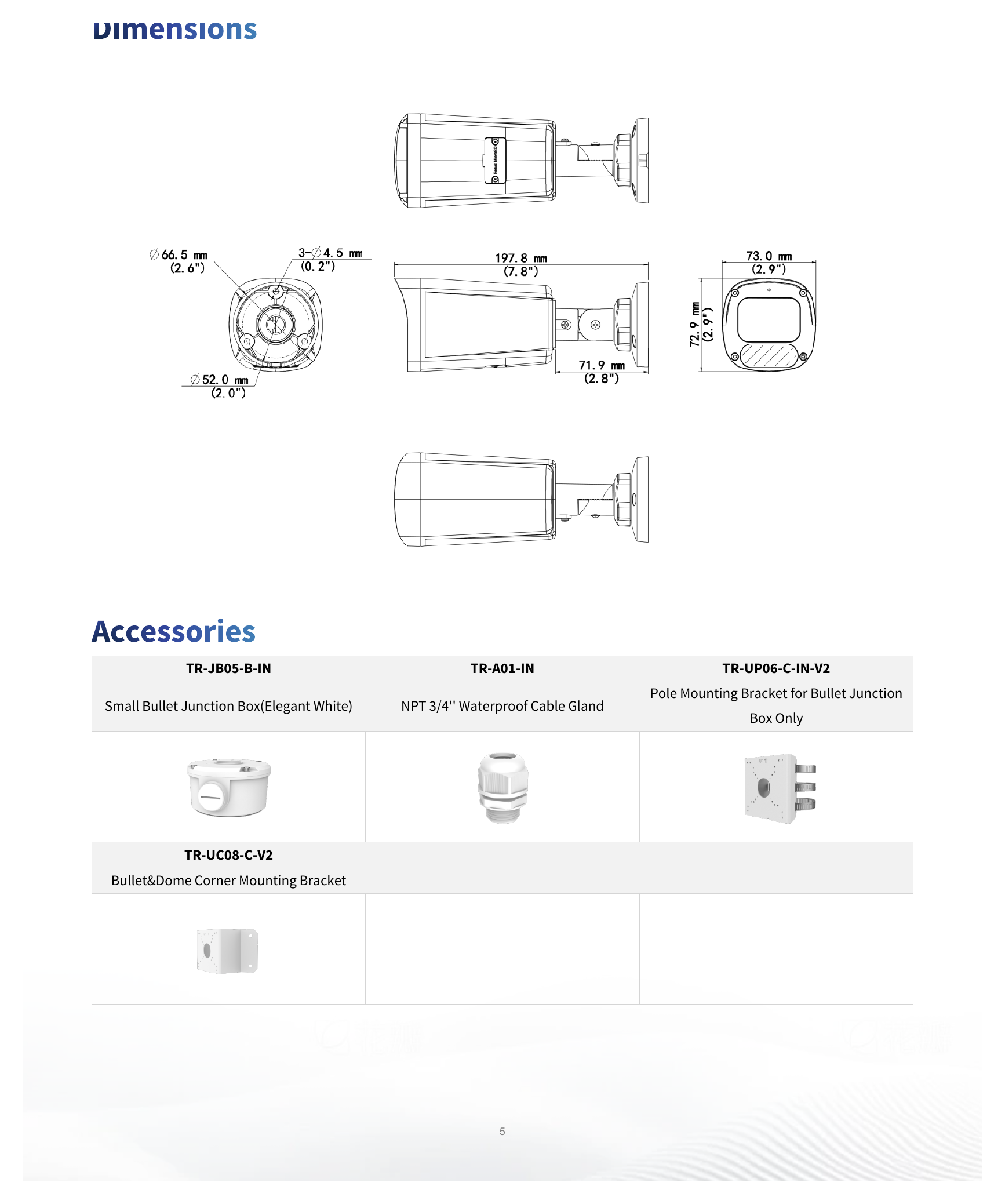 IPC2314LE-ADF28K-WP-L 外形尺寸圖 197.8 mm × 73.0 mm × 72.9 mm (7.8" × 2.9" × 2.9") (L × W × H)｜重量 0.30 kg (0.66 lb.)｜Unit: mm