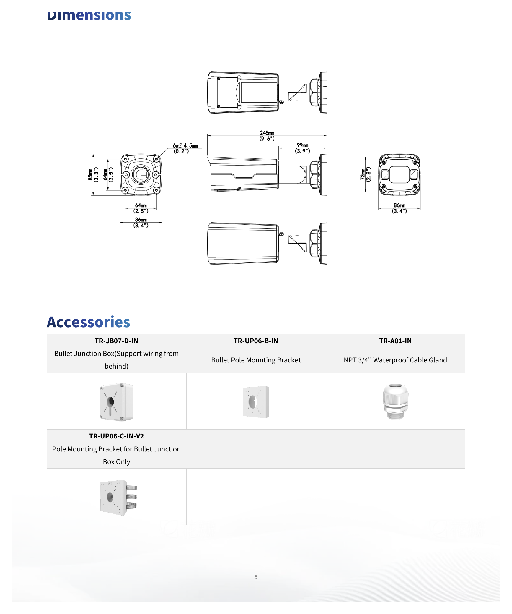 IPC2322SB-HDZK-PI-I0 外形尺寸圖 245 mm × 86 mm × 85 mm (9.6" × 3.4" × 3.4") (L × W × H)｜重量 0.92 kg (2.03 lb.)｜Unit: mm