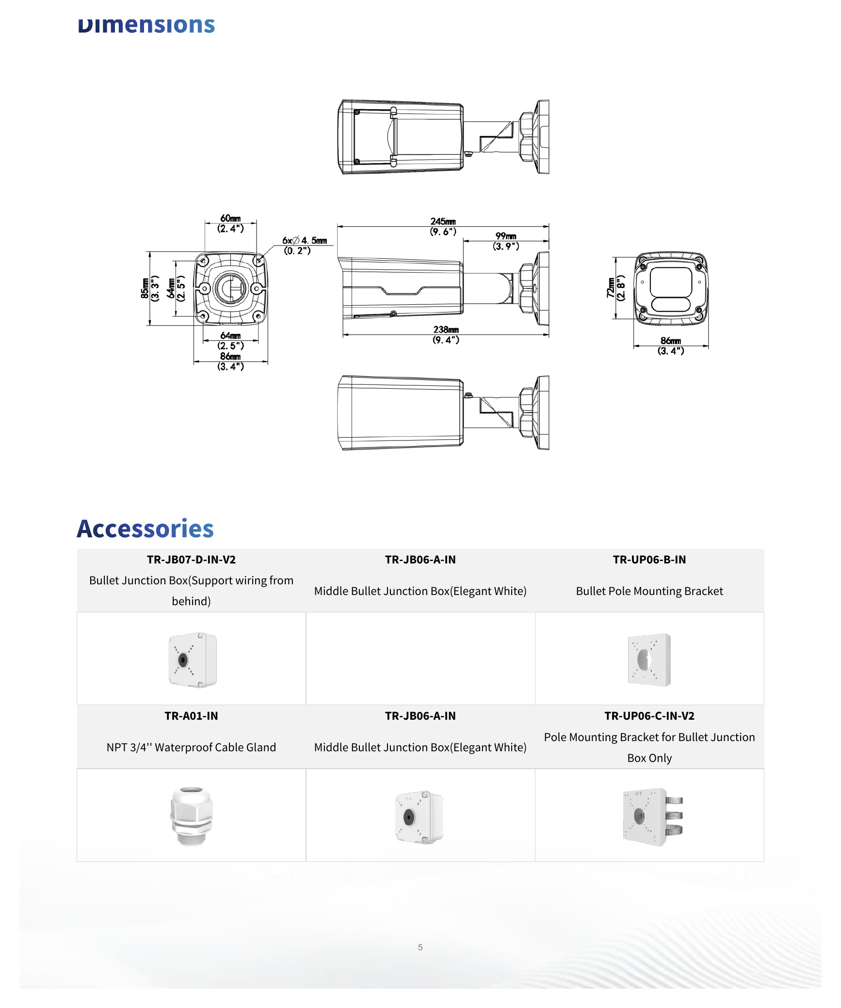 IPC2324SE-ADZK-WL-I0 外形尺寸圖 245 mm × 86 mm × 85 mm (9.6" × 3.4" × 3.3" ) (L × W × H)｜重量 0.9 kg (1.98 lb.)｜Unit: mm