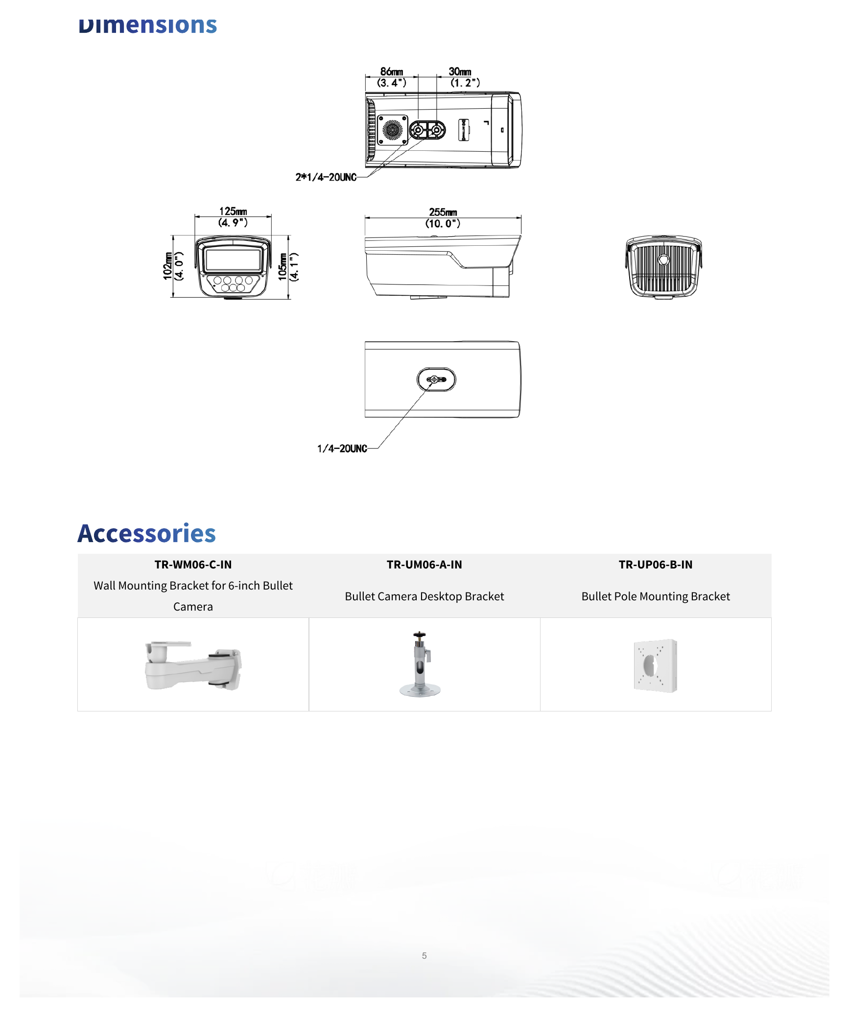 IPC245LP-ADF40KC-WP 外形尺寸圖 255 mm × 125 mm × 105 mm (10.0" × 4.9" × 4.1") (L × W × H)｜重量 0.87 kg (1.92 lb.)｜Unit: mm
