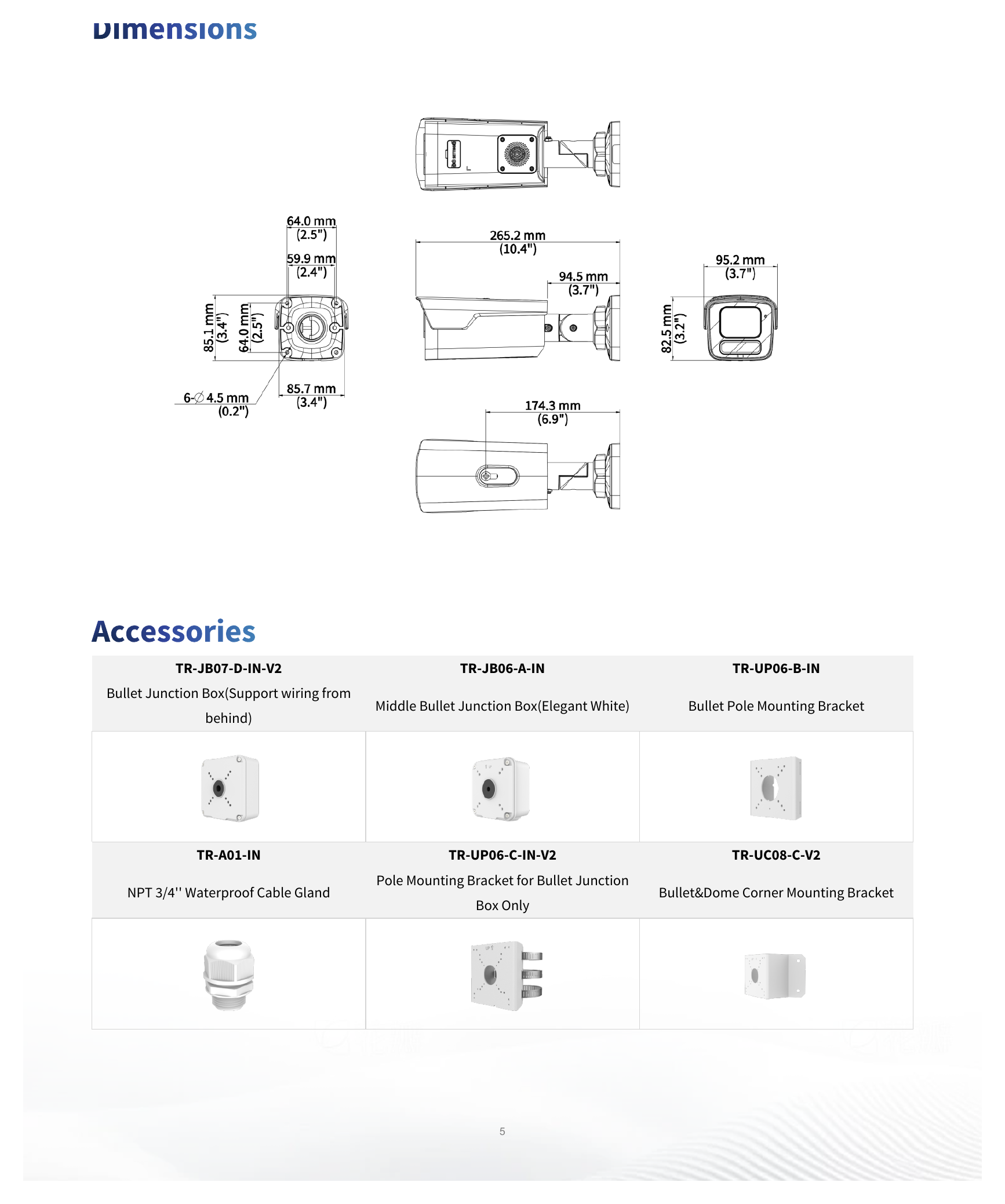IPC2B14SS-ADF28KMC-I1 外形尺寸圖 269 mm × 96 mm × 82 mm (10.6" × 3.8" × 3.2") (L × W × H)｜重量 0.95 kg (2.09 lb.)｜Unit: mm