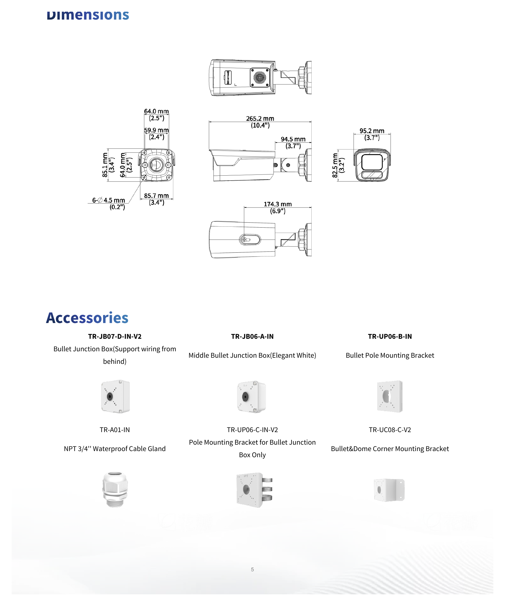 IPC2B15SS-ADF28KMC-I1 外形尺寸圖 269 mm × 96 mm × 82 mm (10.6" × 3.8" × 3.2") (L × W × H)｜重量 0.97 kg (2.14 lb.)｜Unit: mm