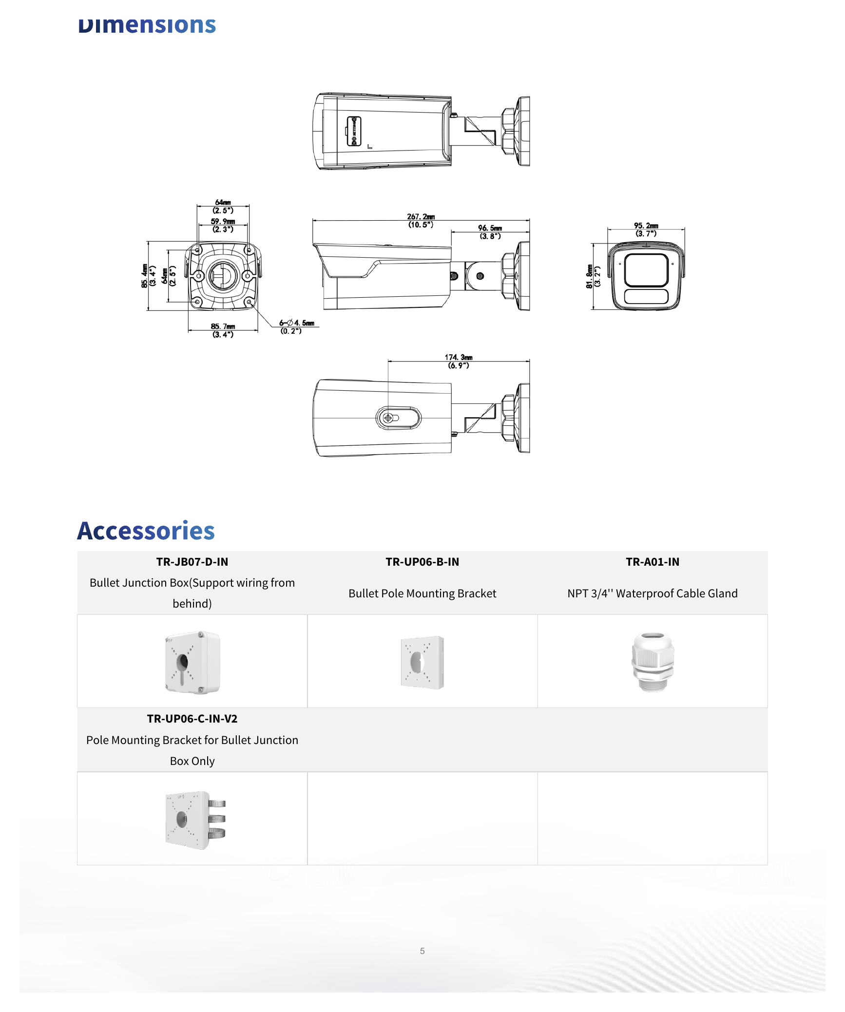 IPC2B22SA-AHDZK-PI-I1 外形尺寸圖 268 mm × 96 mm × 86 mm (10.5" × 3.7" × 3.4") (L × W × H)｜重量 1 kg (2.2 lb.)｜Unit: mm