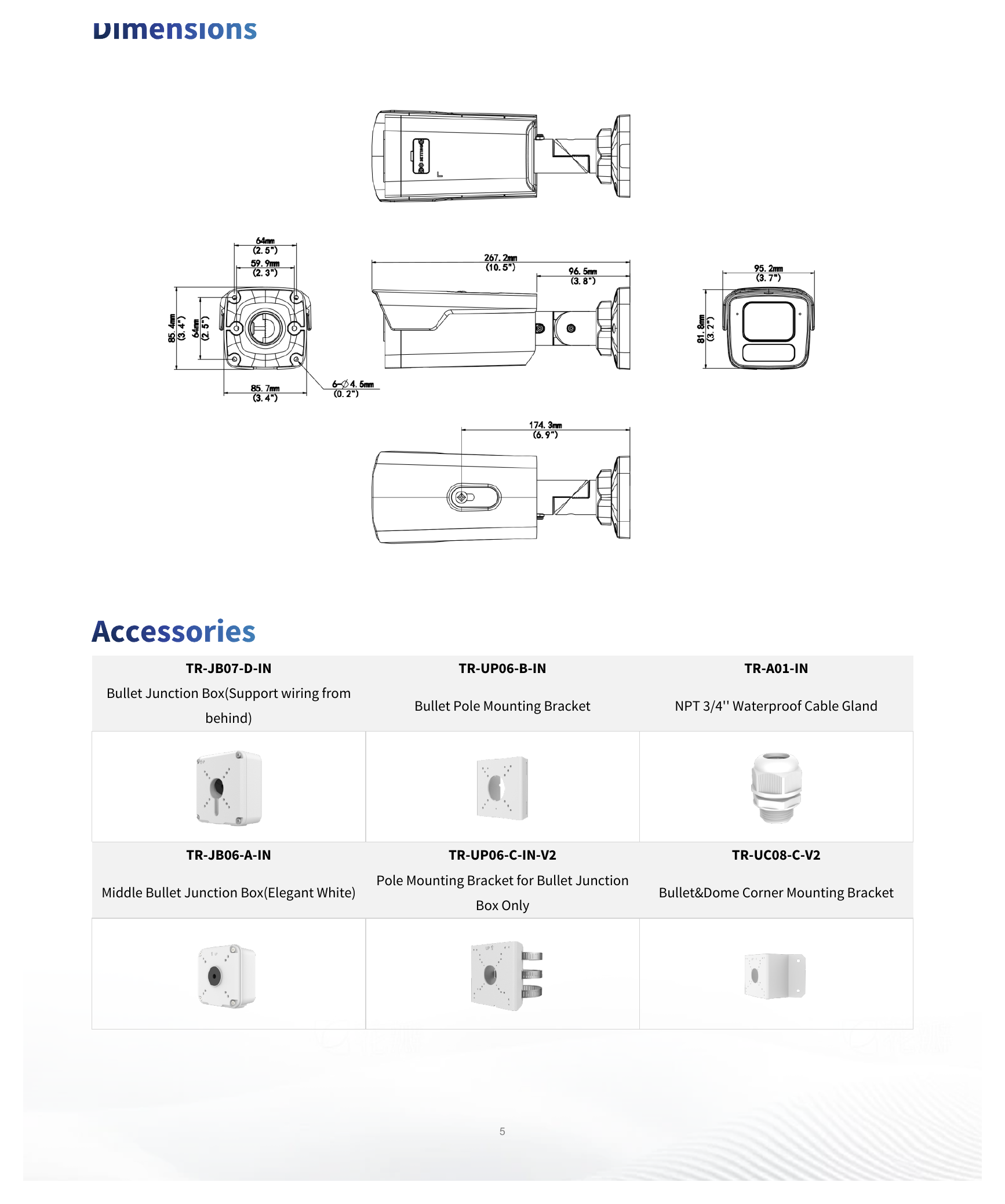 IPC2B24SA-AHDZK-PI-I1 外形尺寸圖 268 mm × 96 mm × 86 mm (10.5" × 3.7" × 3.4") (L × W × H)｜重量 1 kg (2.2 lb.)｜Unit: mm