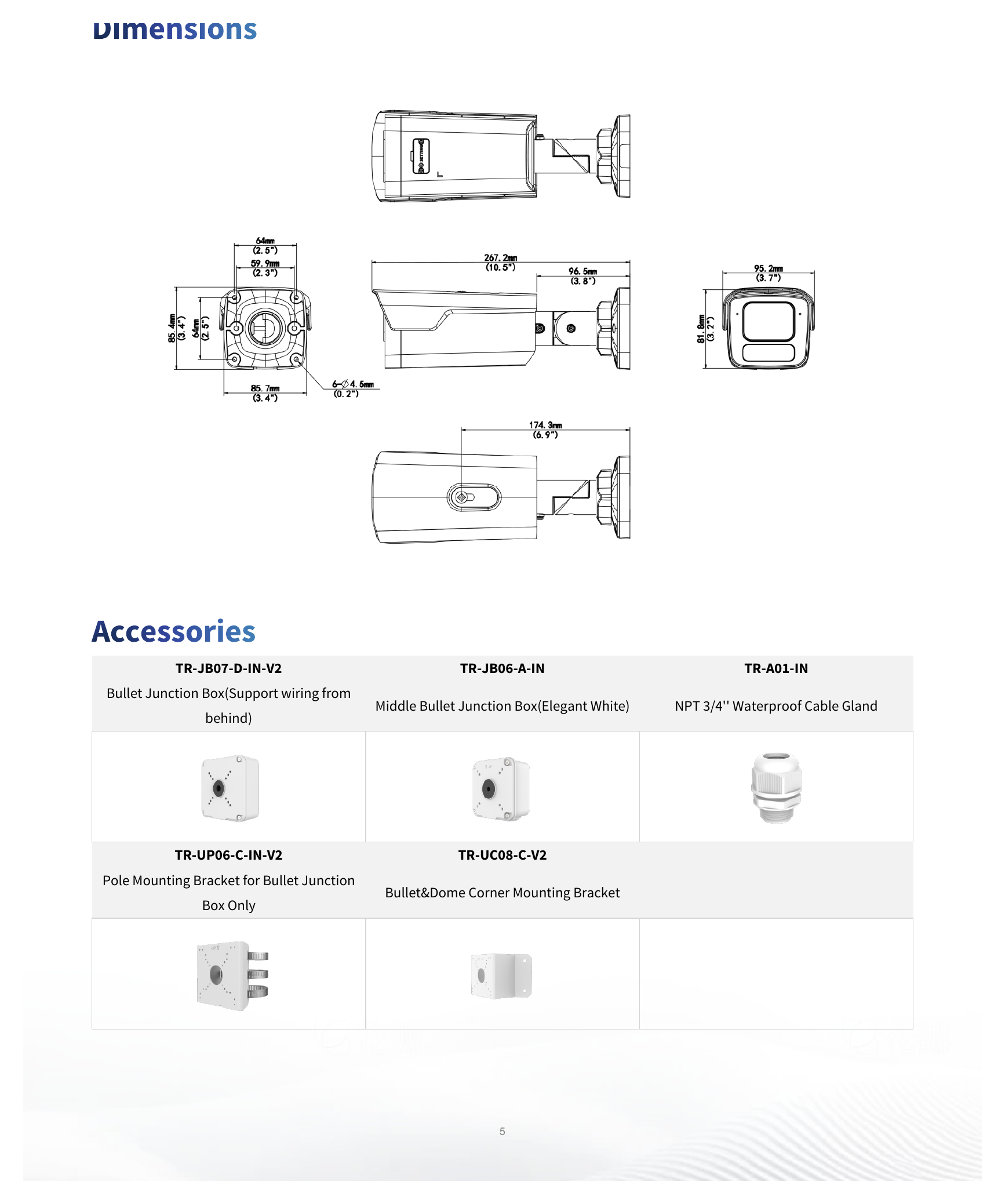 IPC2B24SA-AHDZK-PI-I2A 外形尺寸圖 268 mm × 96 mm × 82 mm (10.5" × 3.7" × 3.2") (L × W × H)｜重量 1 kg (2.20 lb.)｜Unit: mm