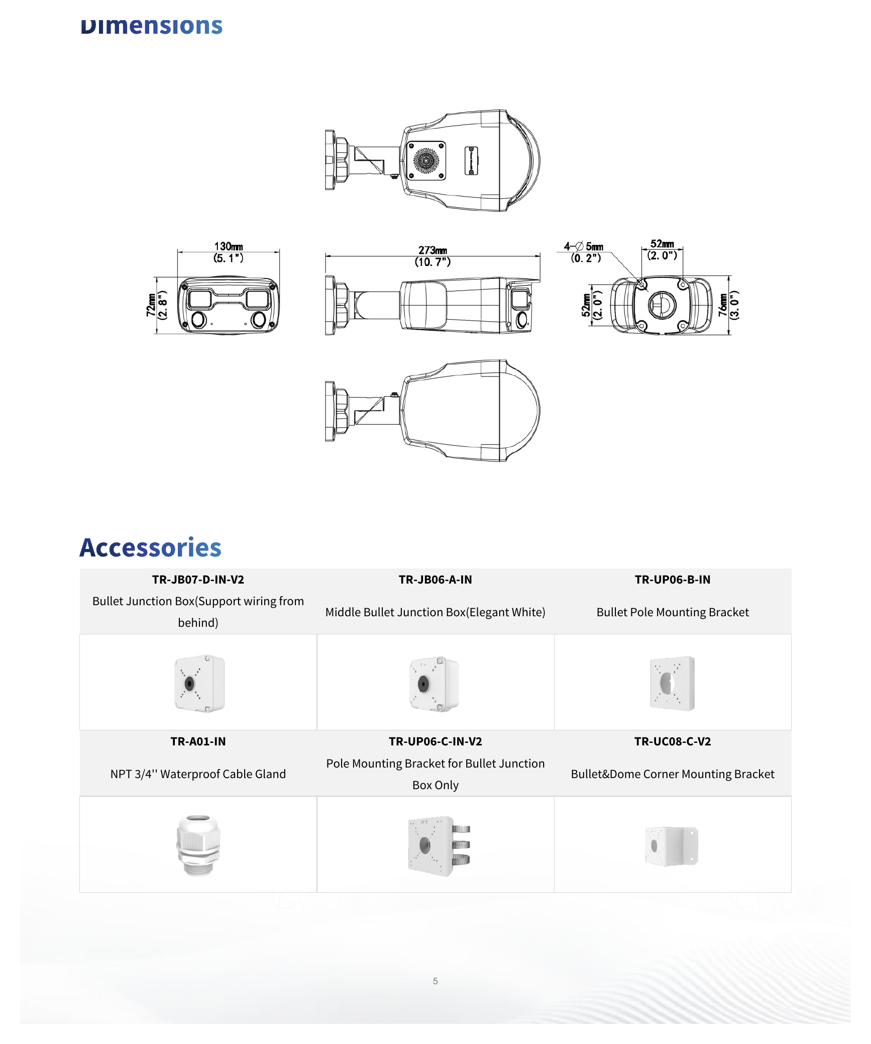 IPC2K24SE-ADF40KMC-WL-I0 外形尺寸圖 273 mm × 130 mm × 76 mm (10.7" × 5.1" × 3.0") (L × W × H)｜重量 0.95 kg (2.09 lb.)｜Unit: mm