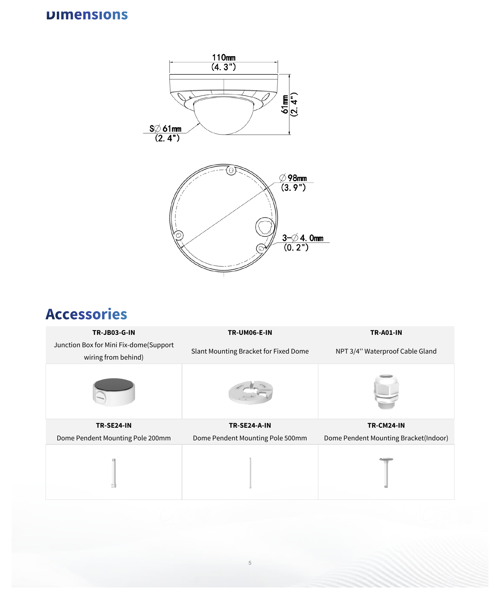 IPC318SB-ADF28K-I0 外形尺寸圖 Ø110 mm × 61 mm (Ø4.3" × 2.4") (Ø × H)｜重量 0.37 kg (0.82 lb.)｜Unit: mm