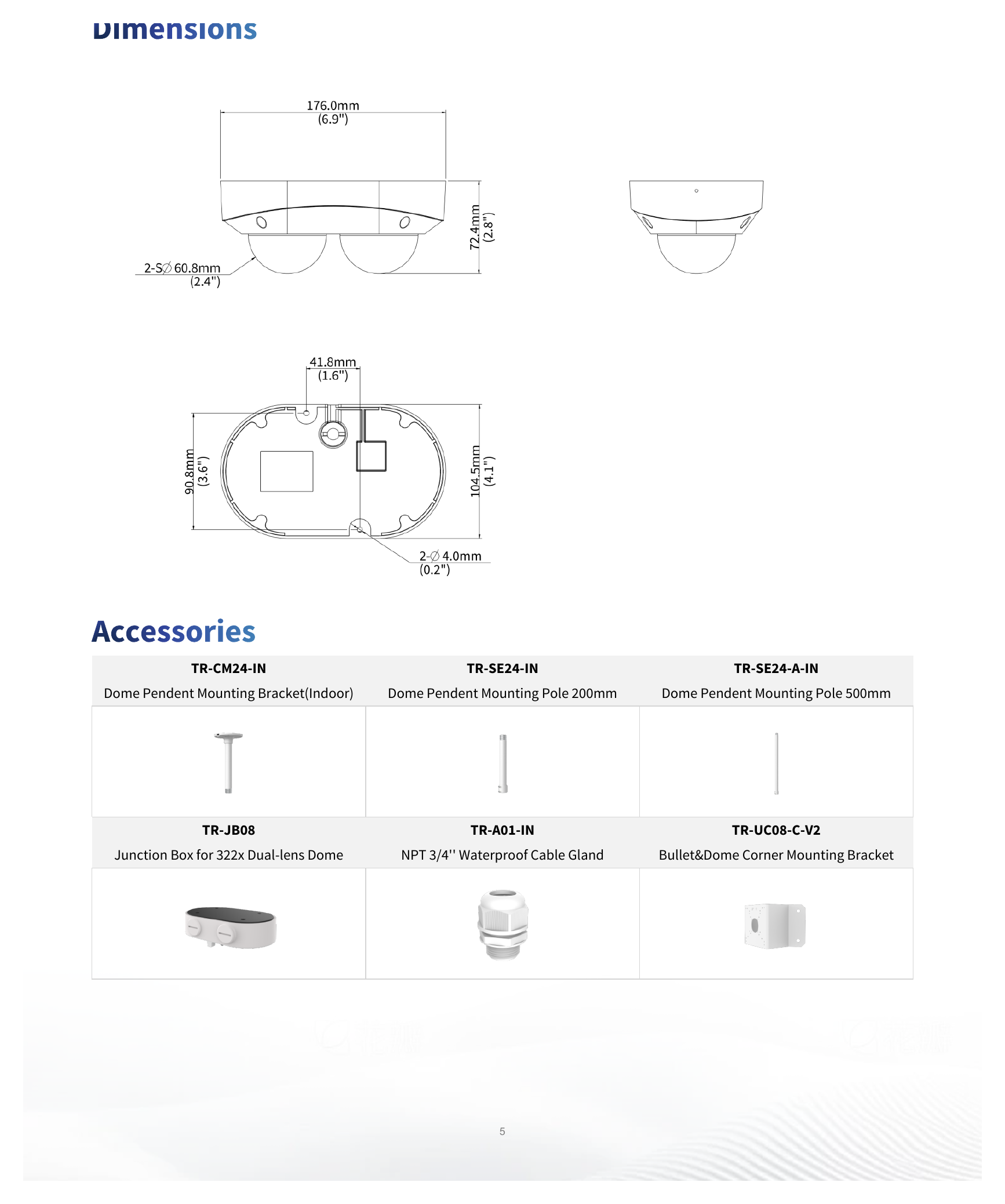 IPC3222SS-ADF40K-I1 外形尺寸圖 176 mm × 104 mm × 72 mm (6.9" × 4.1" × 2.8") (L × W × H)｜重量 0.62 kg (1.37 lb.)｜Unit: mm