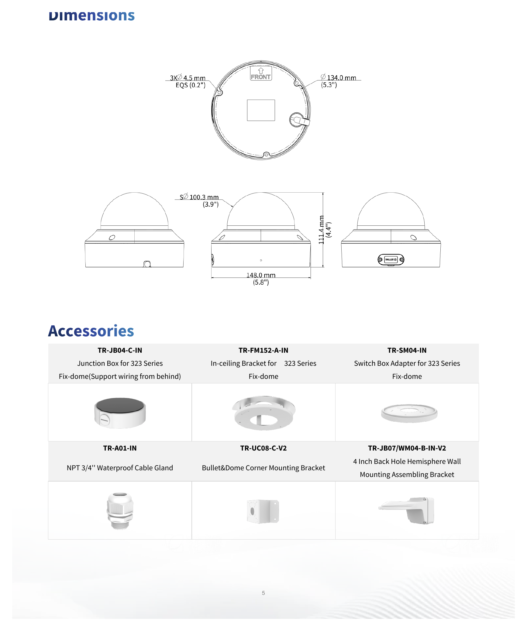 IPC3235SB-ADZK-I0 外形尺寸圖 Ø148.0 mm × 111.4 mm (Ø5.8" × 4.4") (Ø × H)｜重量 0.97 kg (2.12 lb.)｜Unit: mm